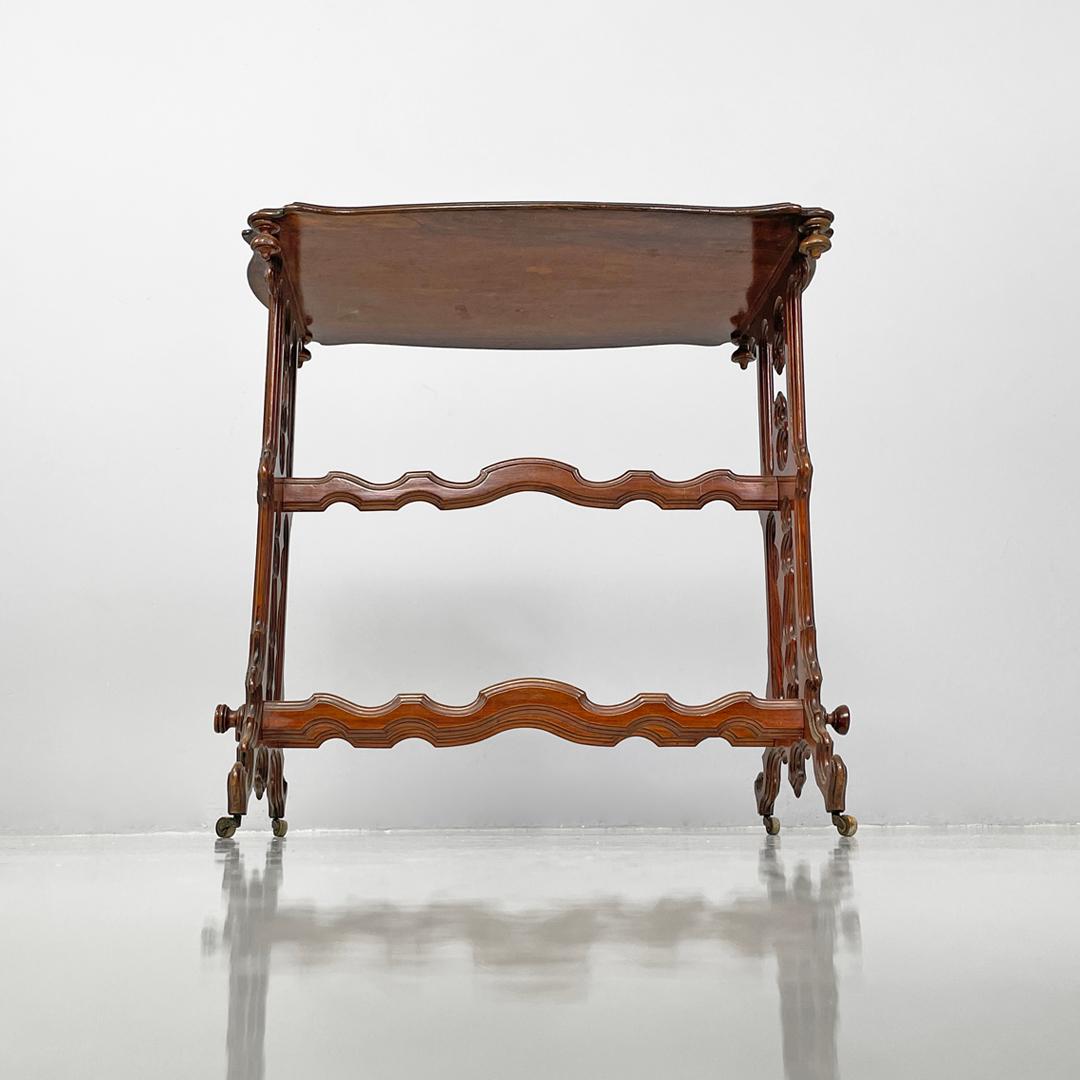 Italian antique rectangular wooden coffee table with wheels, 1800s For Sale 2