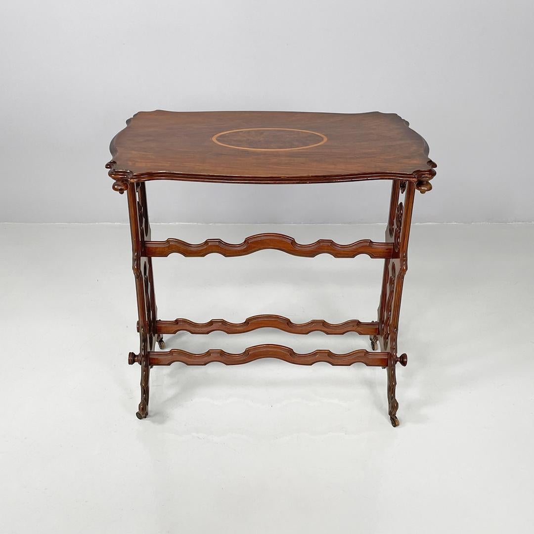 Italian antique rectangular wooden coffee table with wheels, 1800s For Sale 3