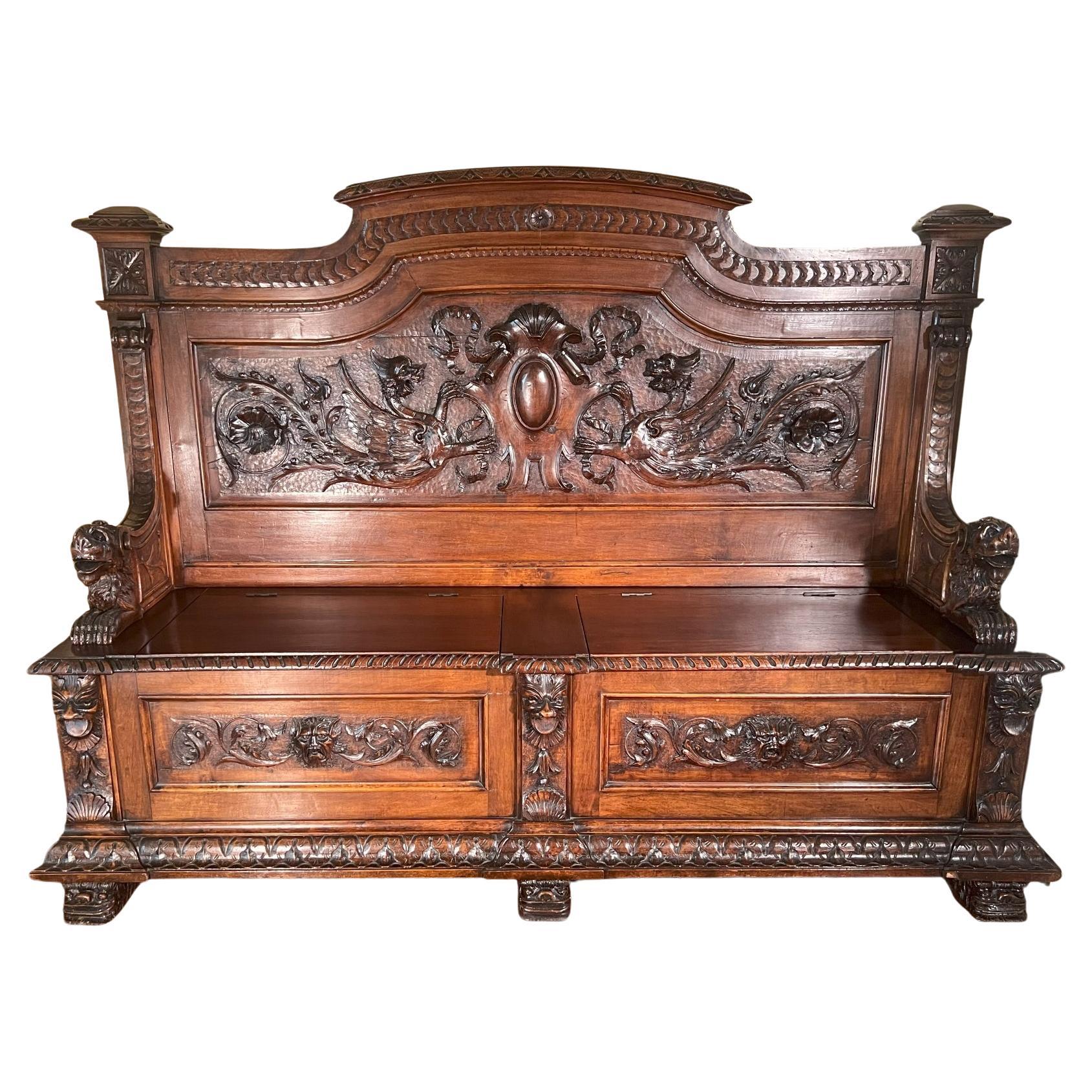 Italian Antique Renaissance Revival Tuscan Bench