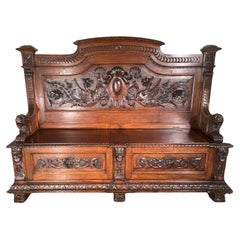 Italian Antique Renaissance Revival Tuscan Bench