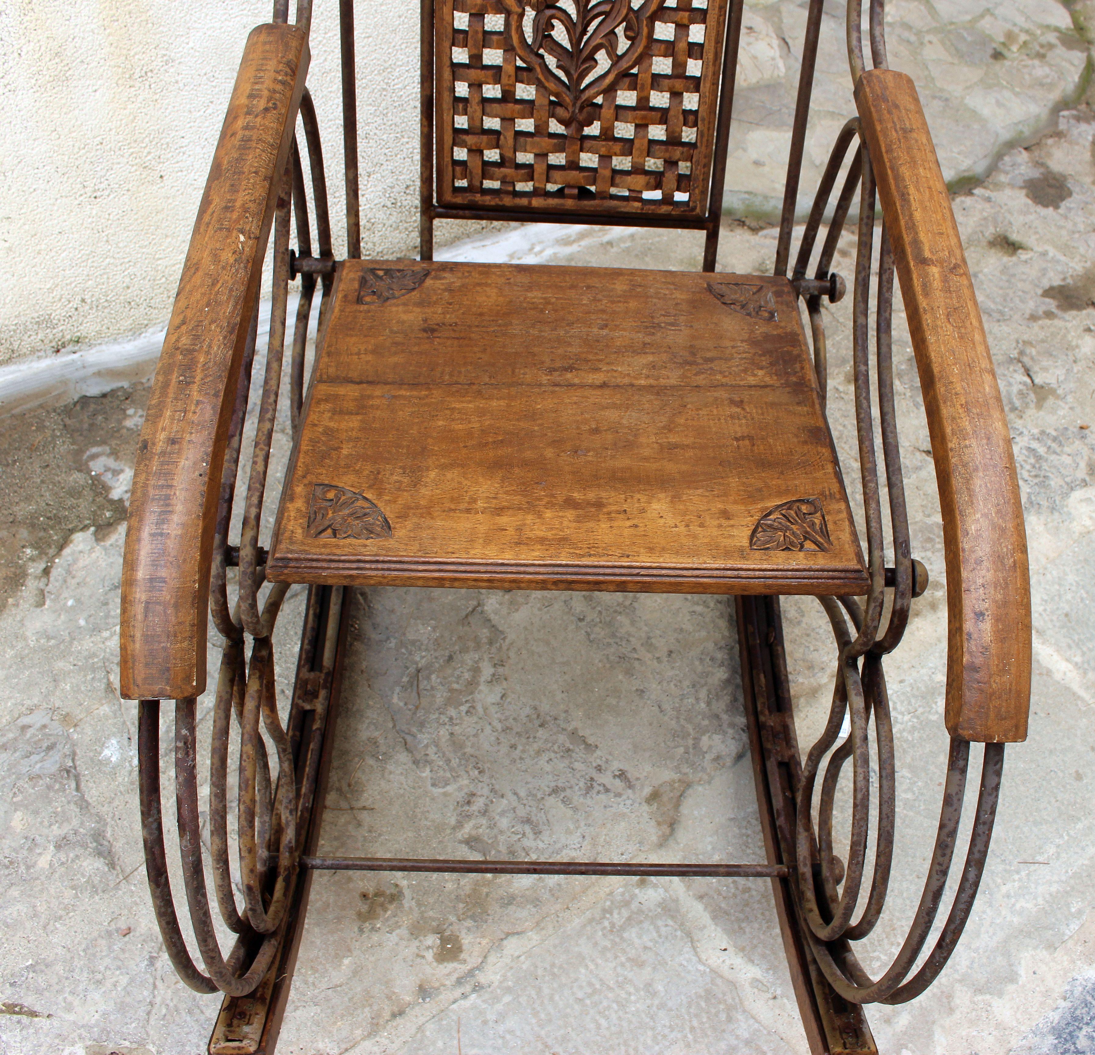 Campaign Italian Antique Rocking Chair For Sale