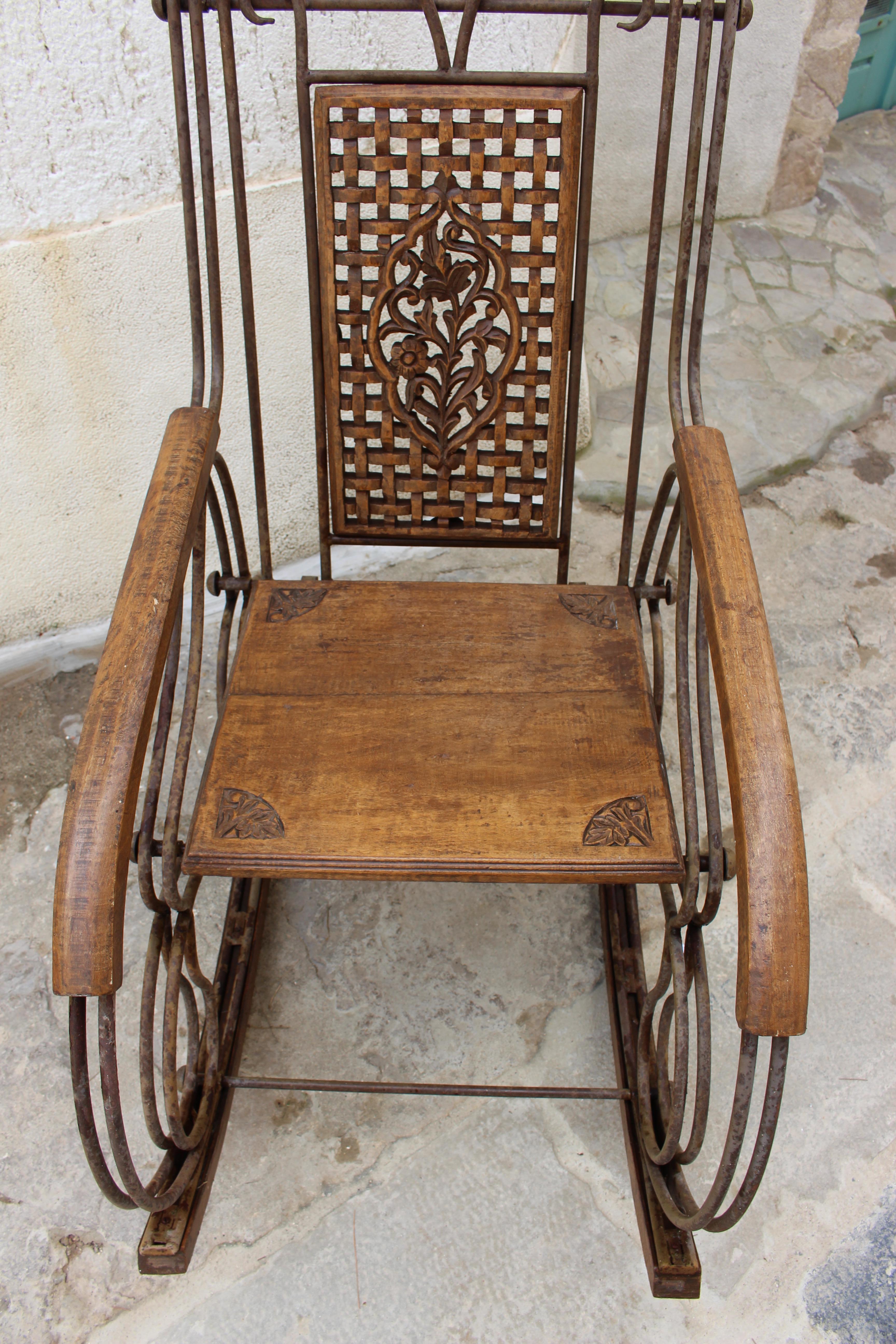 Campaign Italian Antique Rocking Chair For Sale