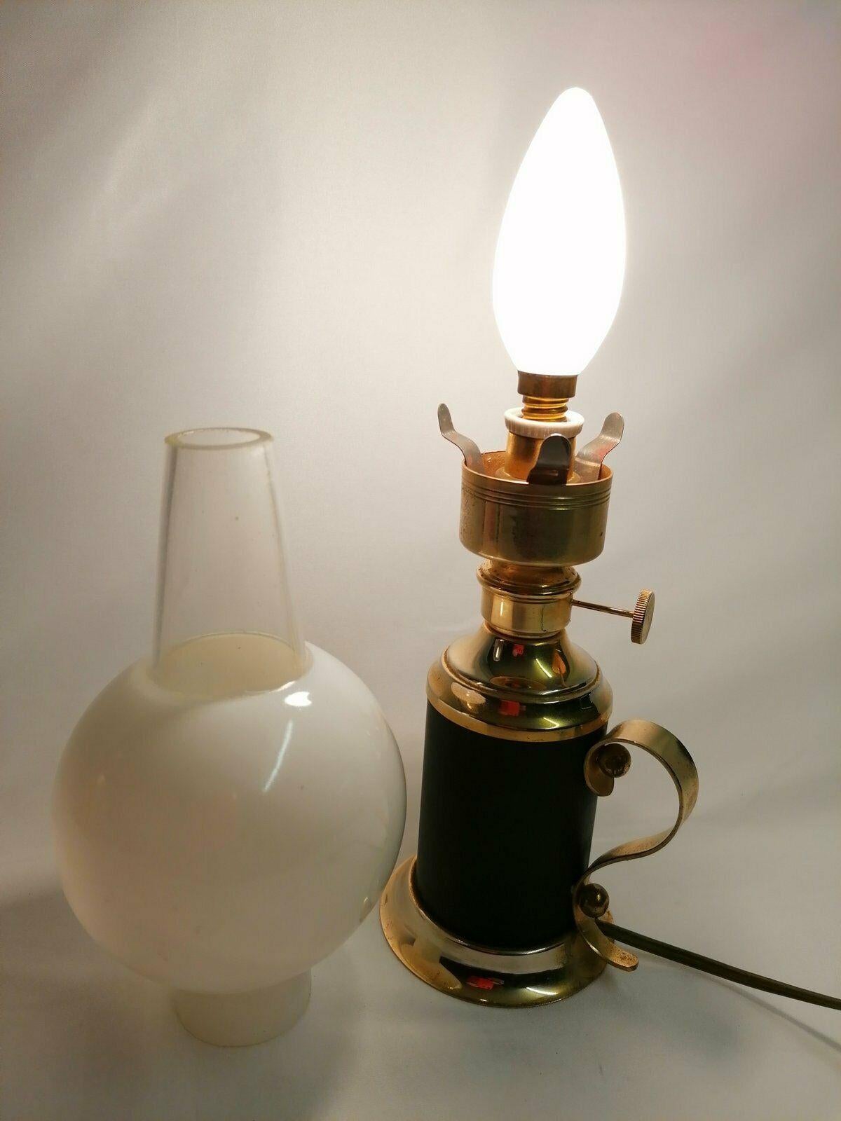 Italian Antique Rococo Brass and Metal Table Lamp with Opaline Glass Shade In Good Condition For Sale In SITTINGBOURNE, Kent