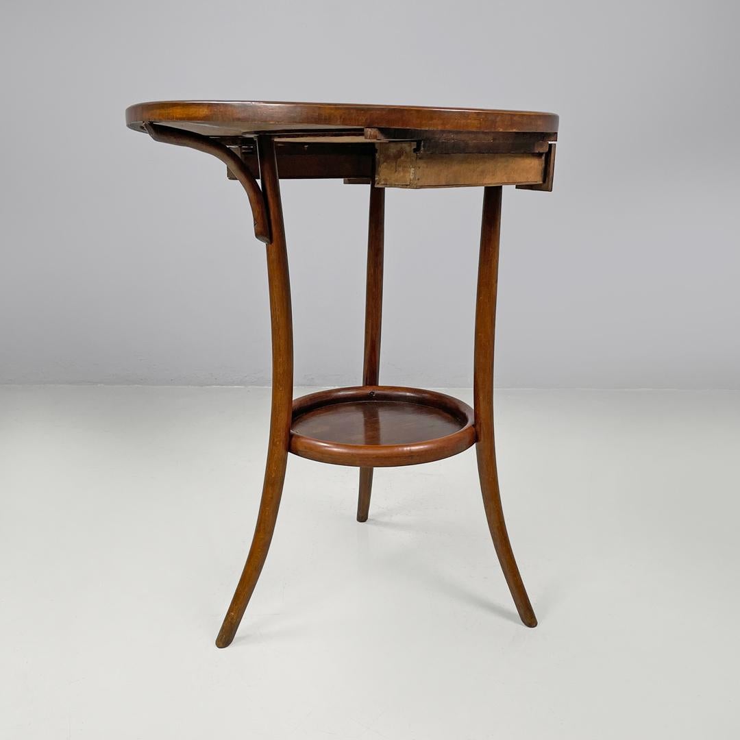 Early 20th Century Italian antique rounded wooden coffee tables with two drawers, early 1900s