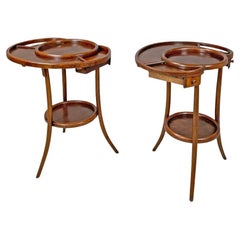 Italian antique rounded wooden coffee tables with two drawers, early 1900s