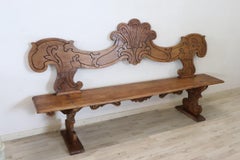 Italian Antique Rustic Bench in Carved Walnut Wood