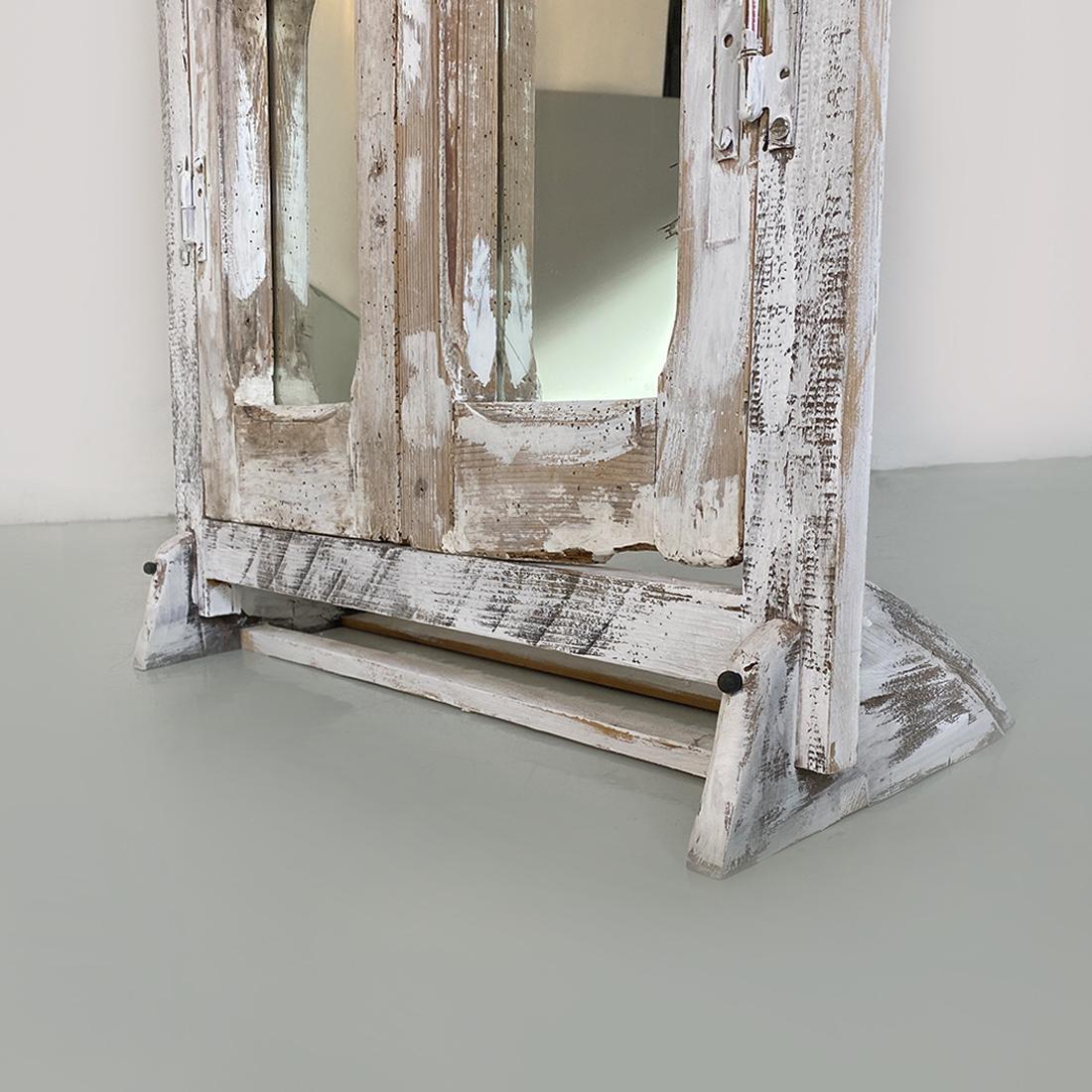 Italian Antique Rustic Freestanding Mirror, Made from a Wooden Swing Door, 1940s For Sale 7