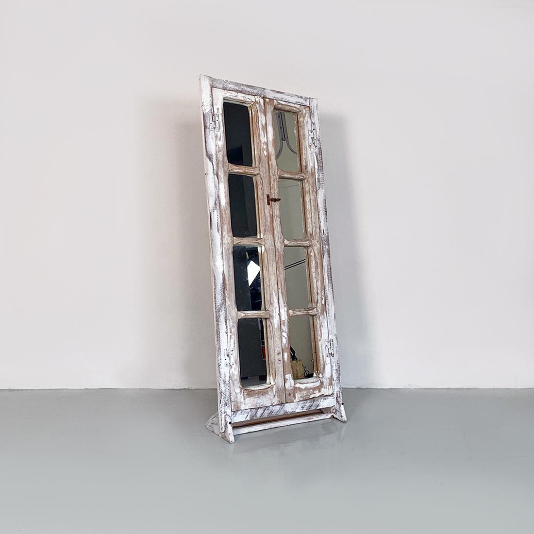 Italian Antique Rustic Freestanding Mirror, Made from a Wooden Swing Door, 1940s For Sale 2