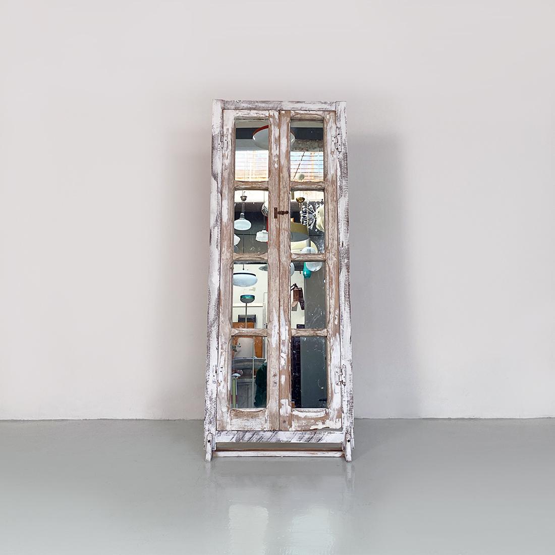 Italian Antique Rustic Freestanding Mirror, Made from a Wooden Swing Door, 1940s For Sale 3