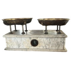 Italian Antique Scale, Brass and Carrara Marble, Early 20th Century