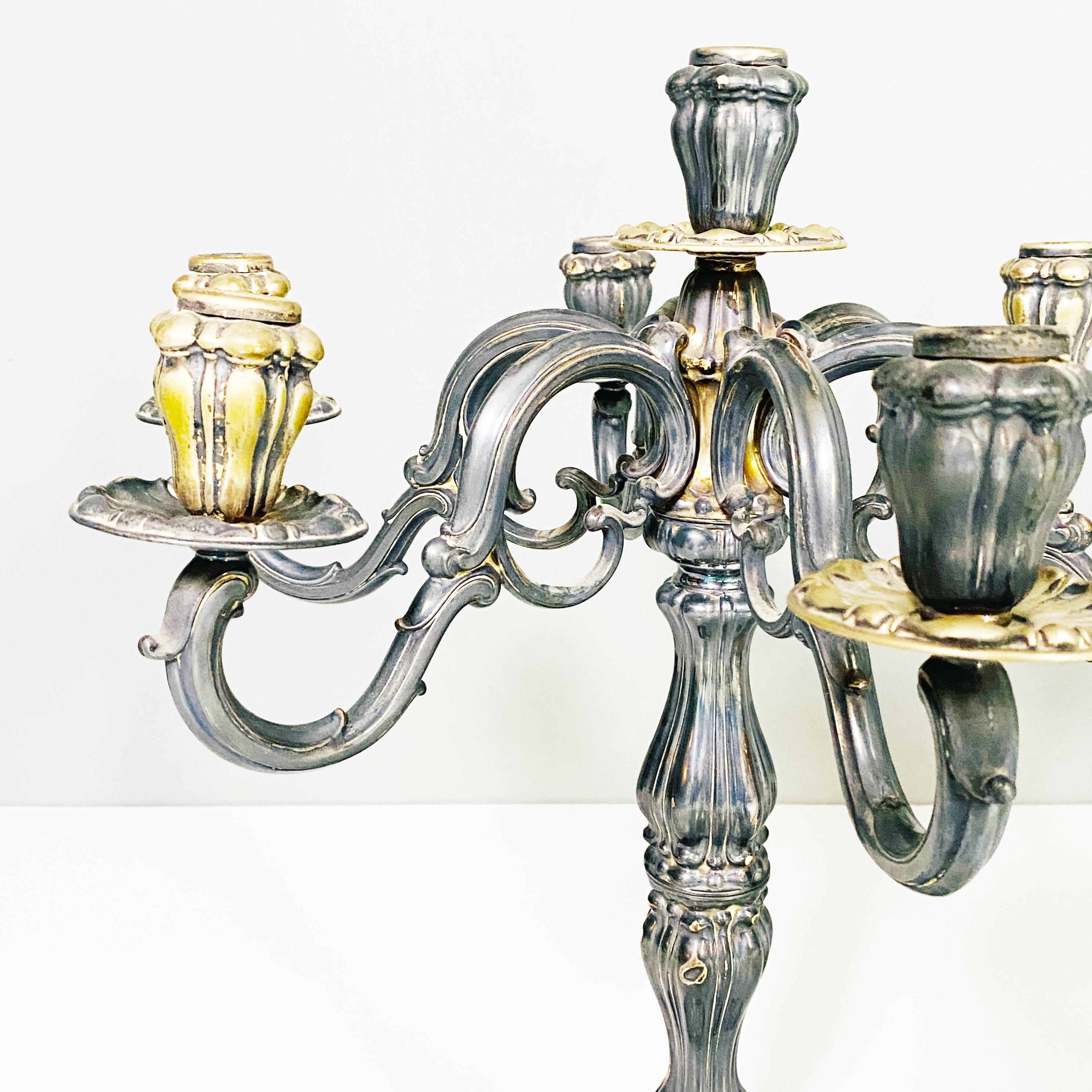 Italian Antique Seven-Flame Silver Candelabras, 1880s For Sale 5