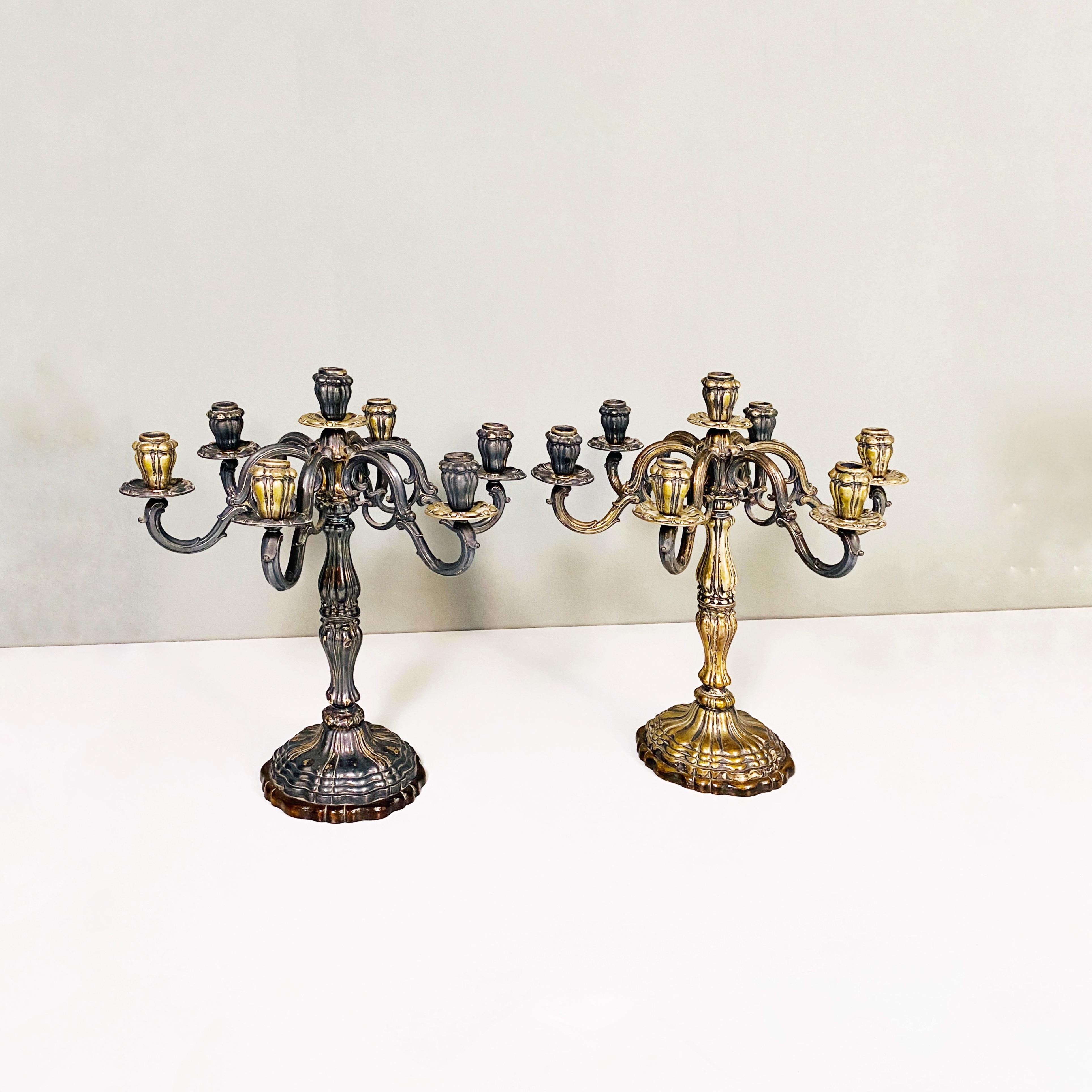 Italian Antique Seven-Flame Silver Candelabras, 1880s In Good Condition For Sale In MIlano, IT