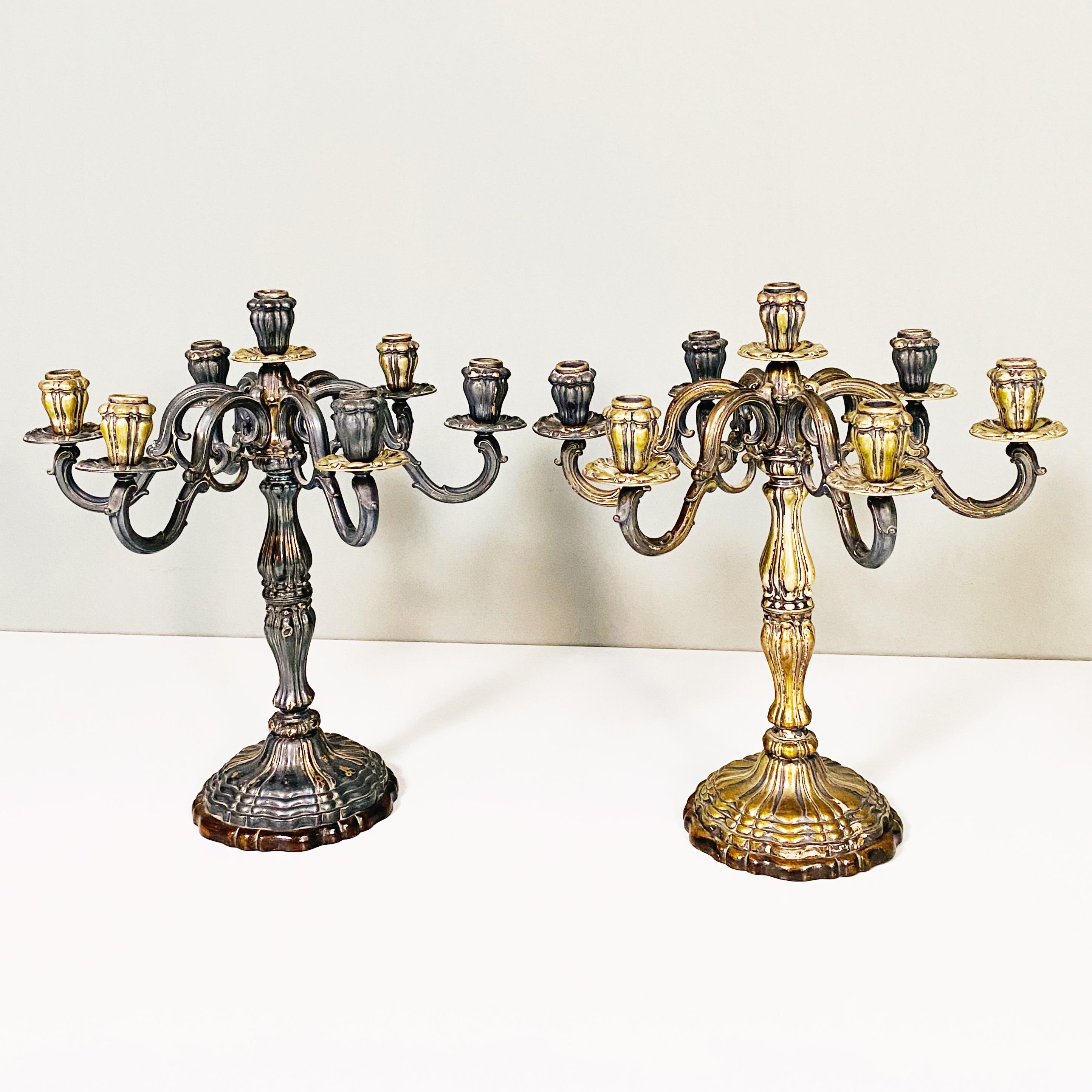 19th Century Italian Antique Seven-Flame Silver Candelabras, 1880s For Sale