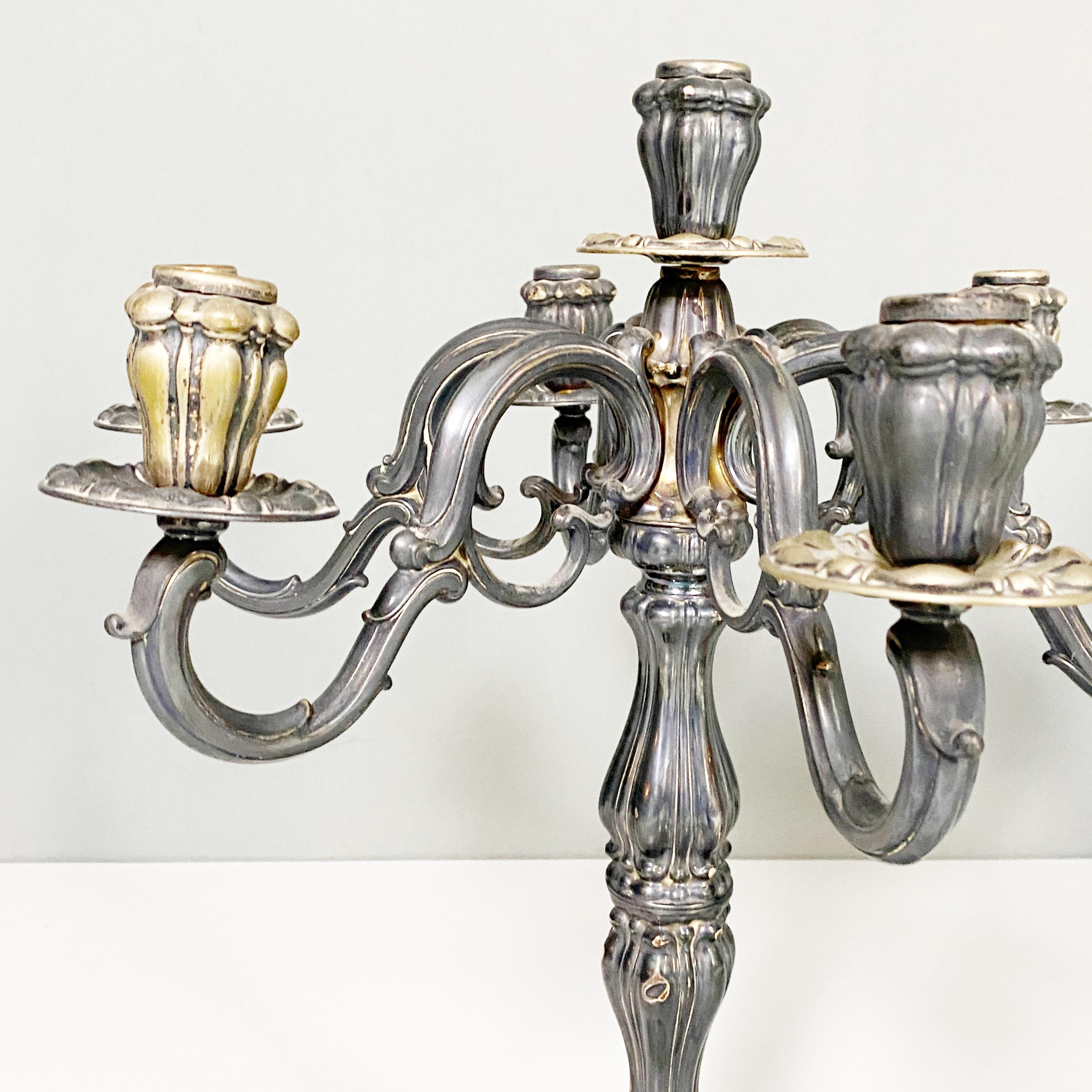 Italian Antique Seven-Flame Silver Candelabras, 1880s For Sale 3