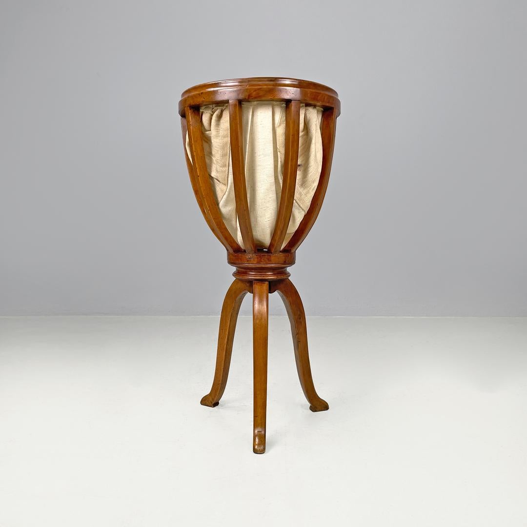 Early 19th Century Italian antique sewing stand with wood basket and fabric lining, 1800s For Sale
