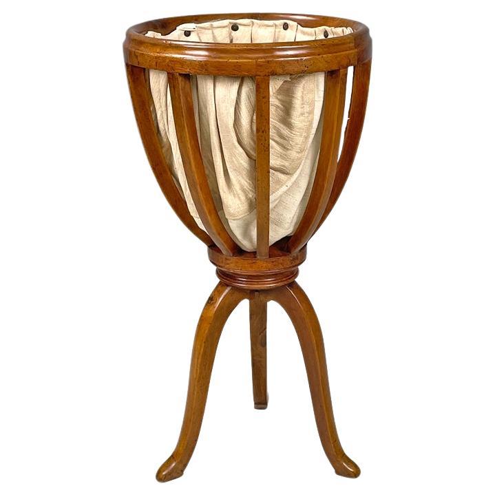 Italian antique sewing stand with wood basket and fabric lining, 1800s For Sale