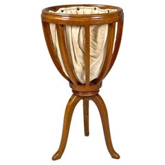 Italian antique sewing stand with wood basket and fabric lining, 1800s
