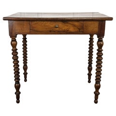 Italian Antique Solid Walnut Bobbin Turned Rustic Console Table Writing Desk