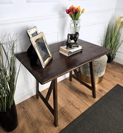 Italian Antique Solid Walnut Rustic Console Table Bar Desk Writing Table