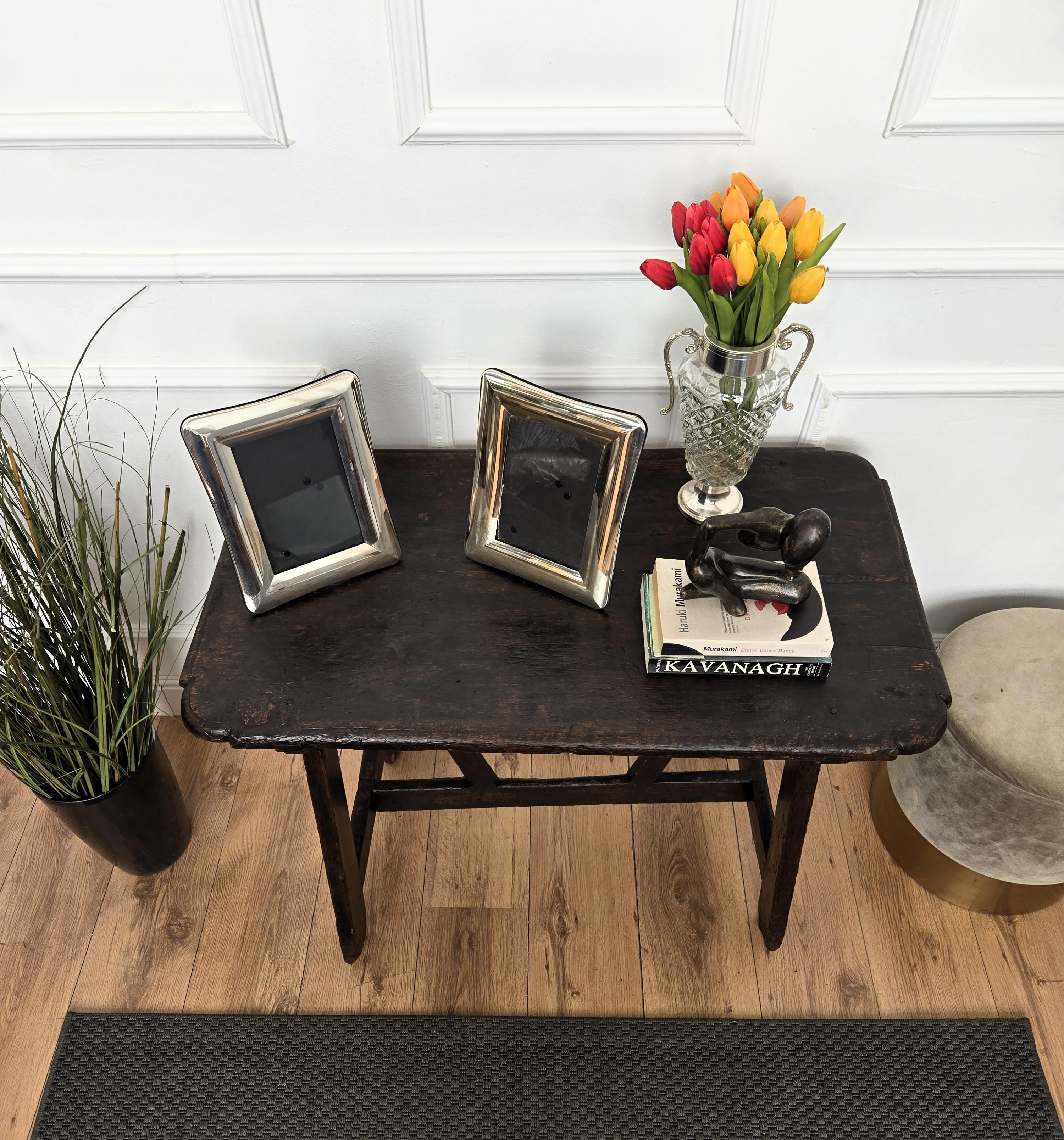 Wood Italian Antique Solid Walnut Rustic Console Table Desk Writing Table For Sale