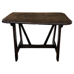 Italian Antique Solid Walnut Rustic Console Table Desk Writing Table