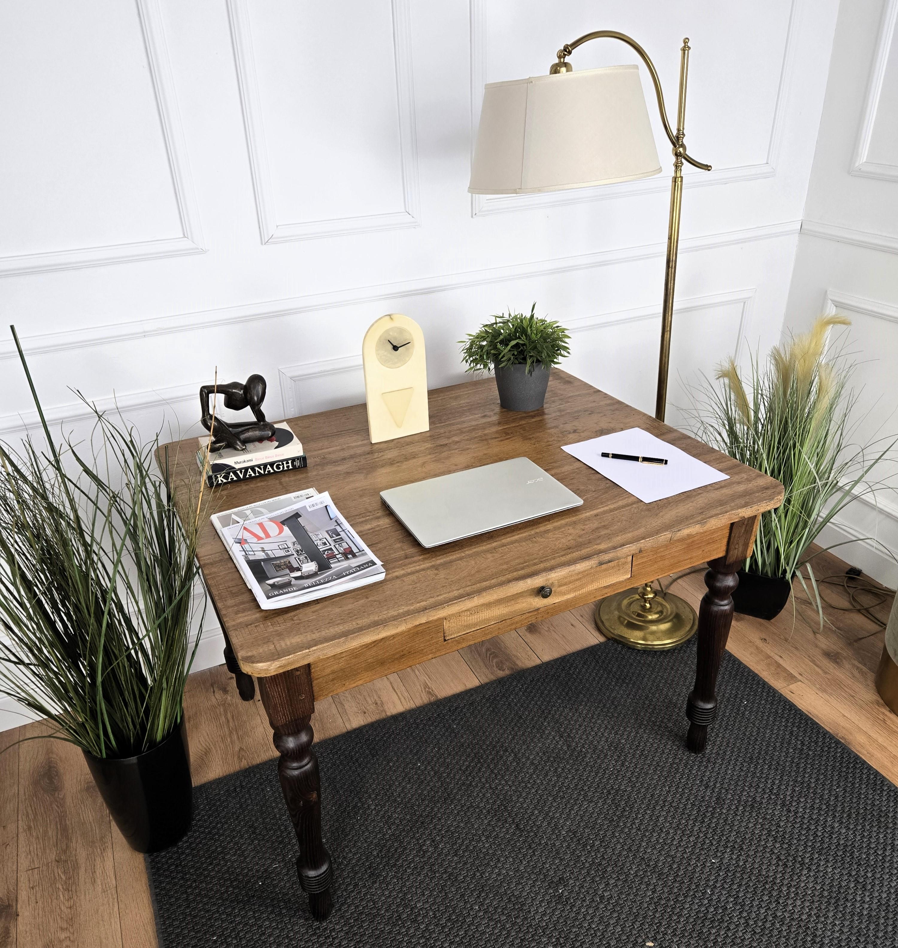 Italian Antique Solid Walnut Rustic Dining Table Writing Desk In Good Condition For Sale In Carimate, Como