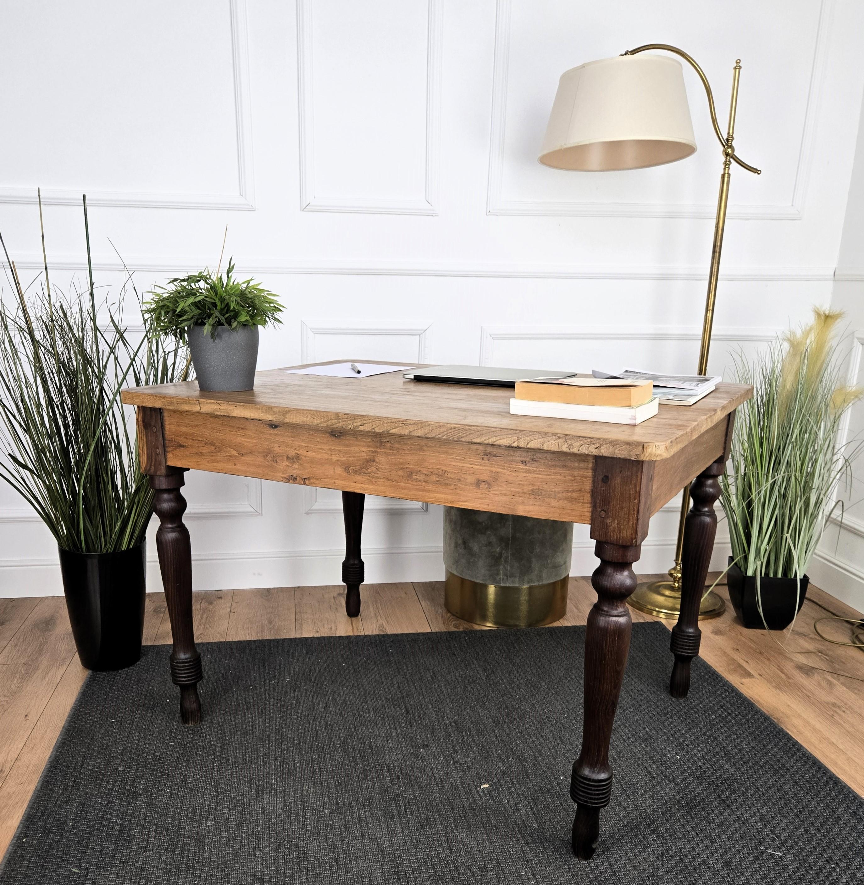 Italian Antique Solid Walnut Rustic Dining Table Writing Desk For Sale 1