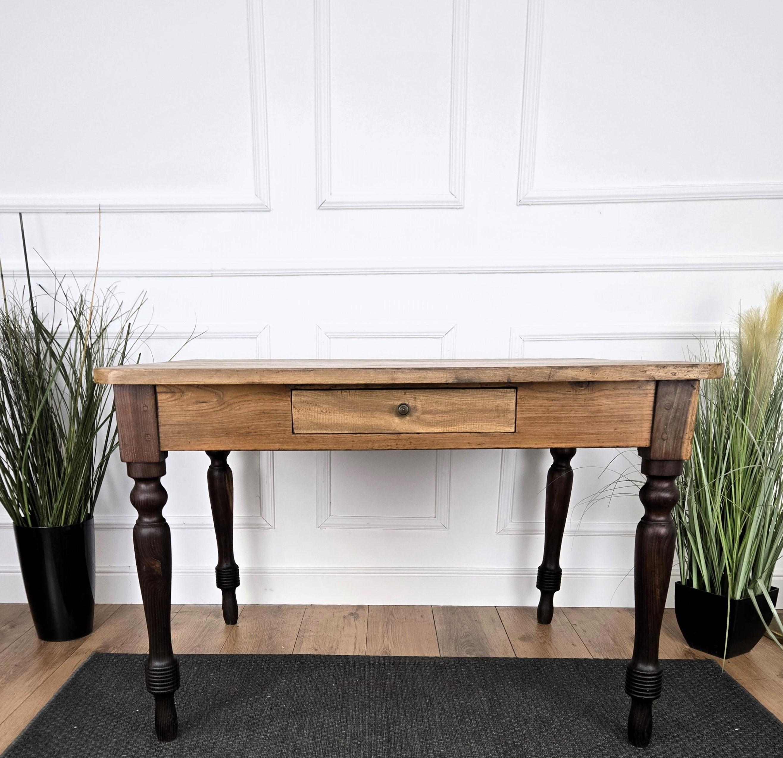Italian Antique Solid Walnut Rustic Dining Table Writing Desk For Sale 2