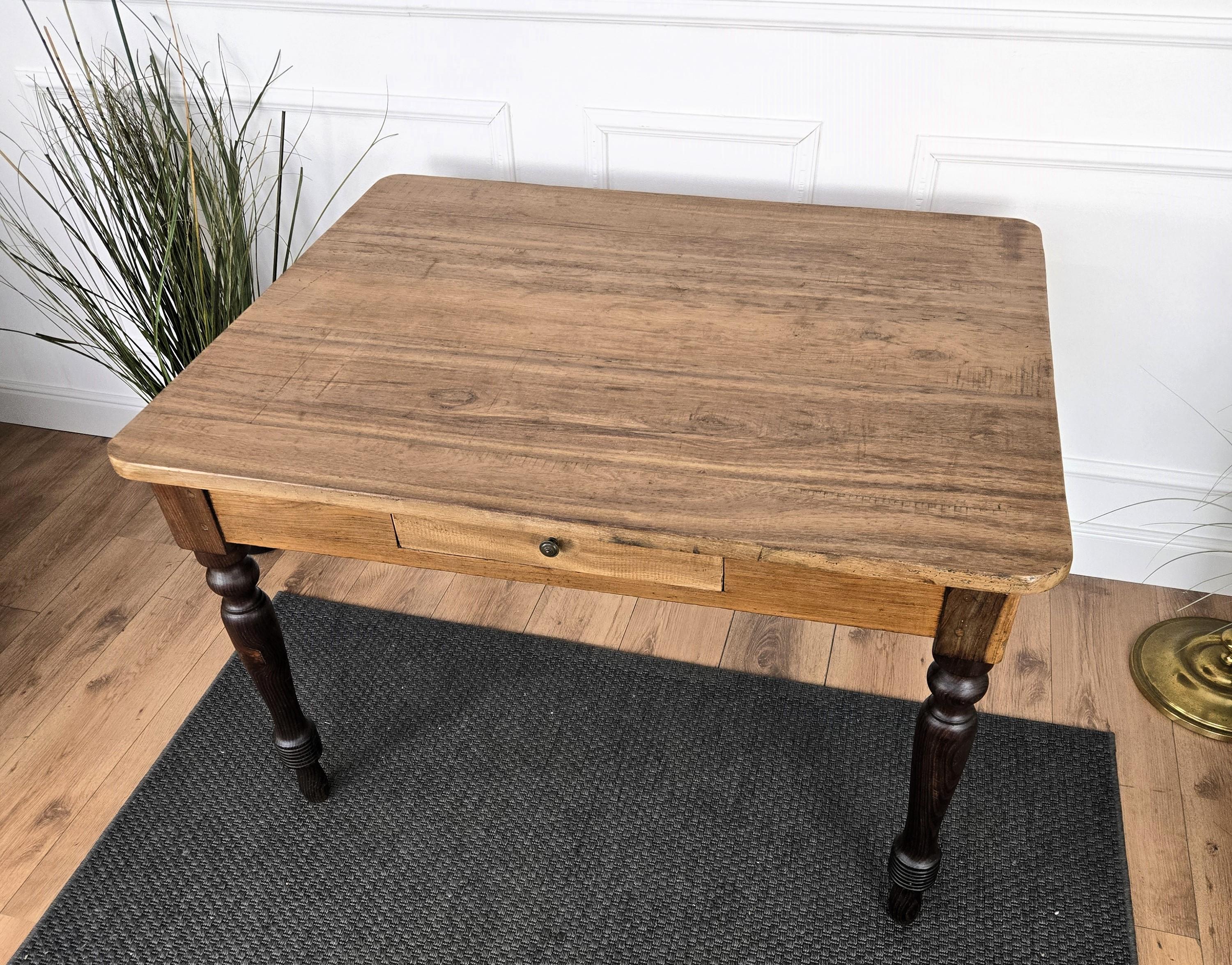 Italian Antique Solid Walnut Rustic Dining Table Writing Desk For Sale 3