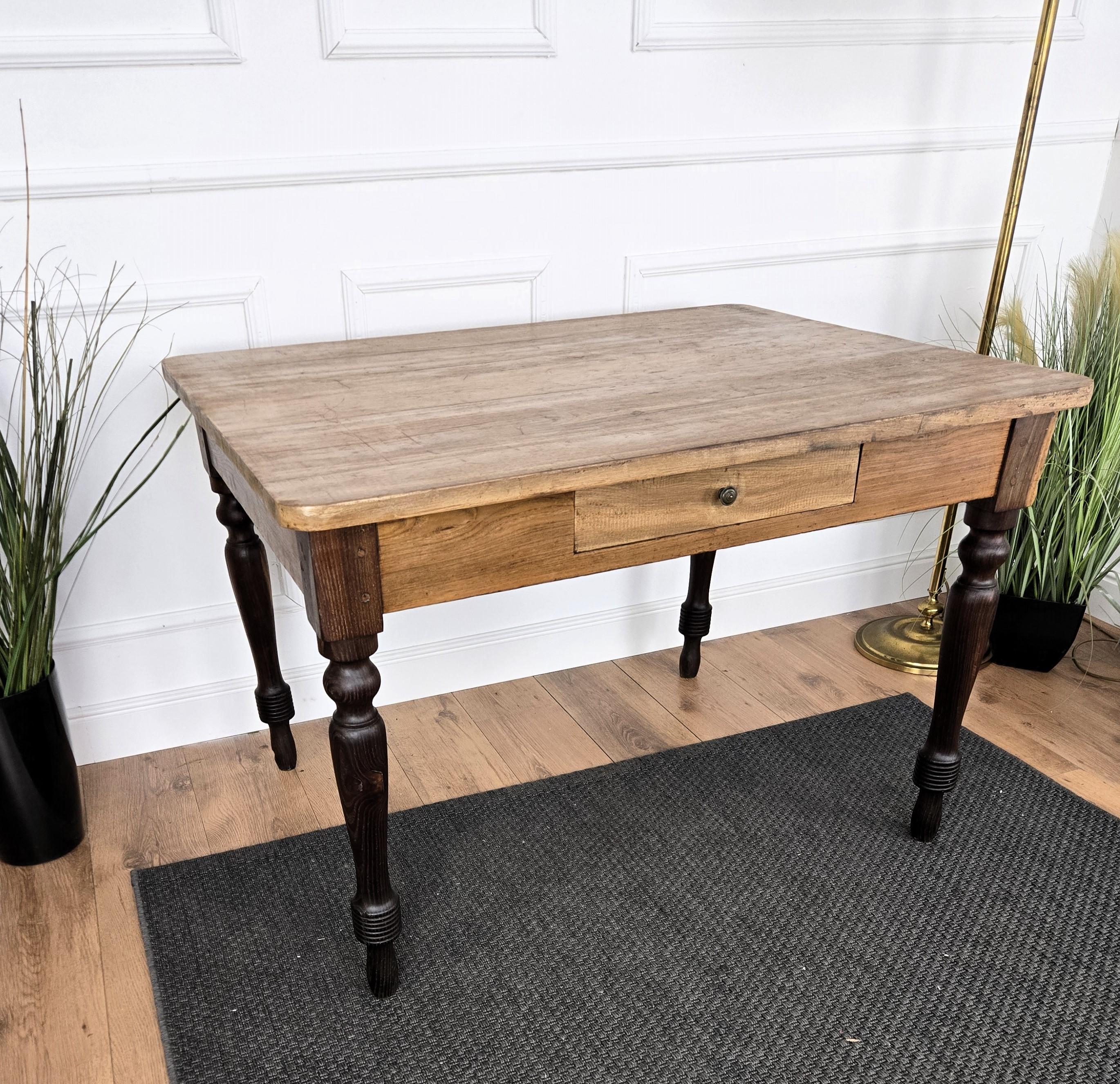 Italian Antique Solid Walnut Rustic Dining Table Writing Desk For Sale 4
