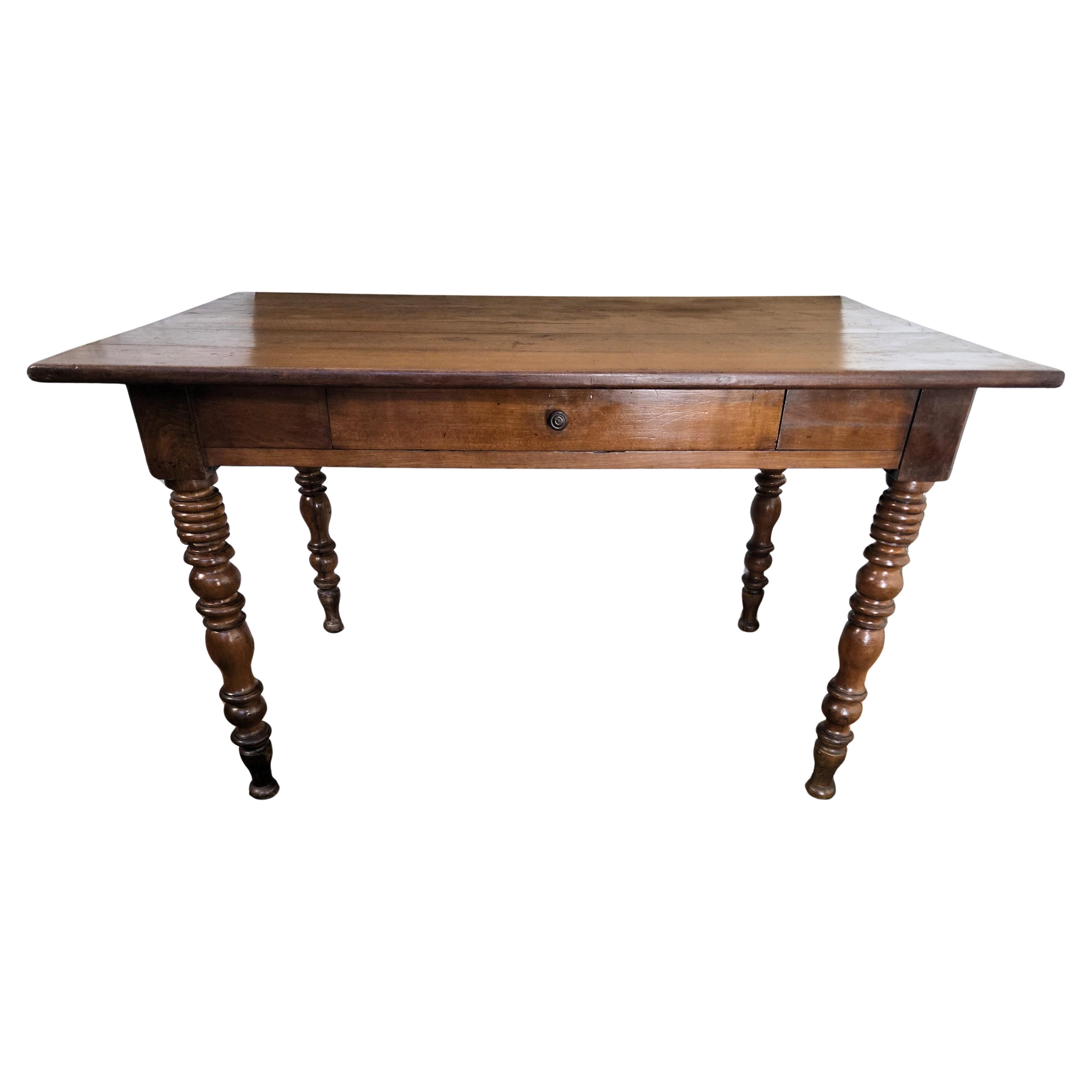 Italian Antique Solid Walnut Rustic Dining Table Writing Desk Kitchen Table