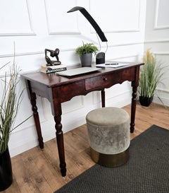 Italian Antique Solid Walnut Rustic Kitchen Table Desk Writing Table