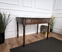 Italian Antique Solid Walnut Rustic Kitchen Table Desk Writing Table