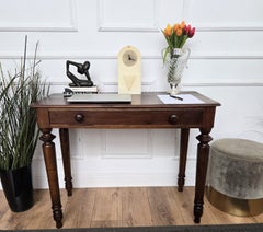 Italian Antique Solid Walnut Rustic Kitchen Table Desk Writing Table