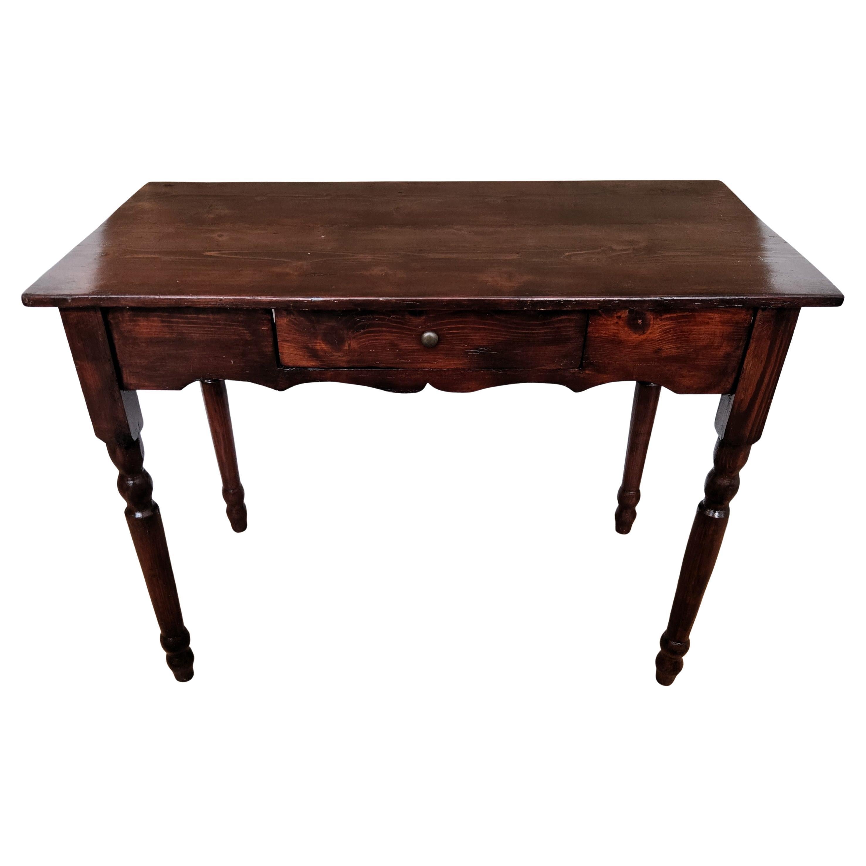 Italian Antique Solid Walnut Rustic Kitchen Table Desk Writing Table