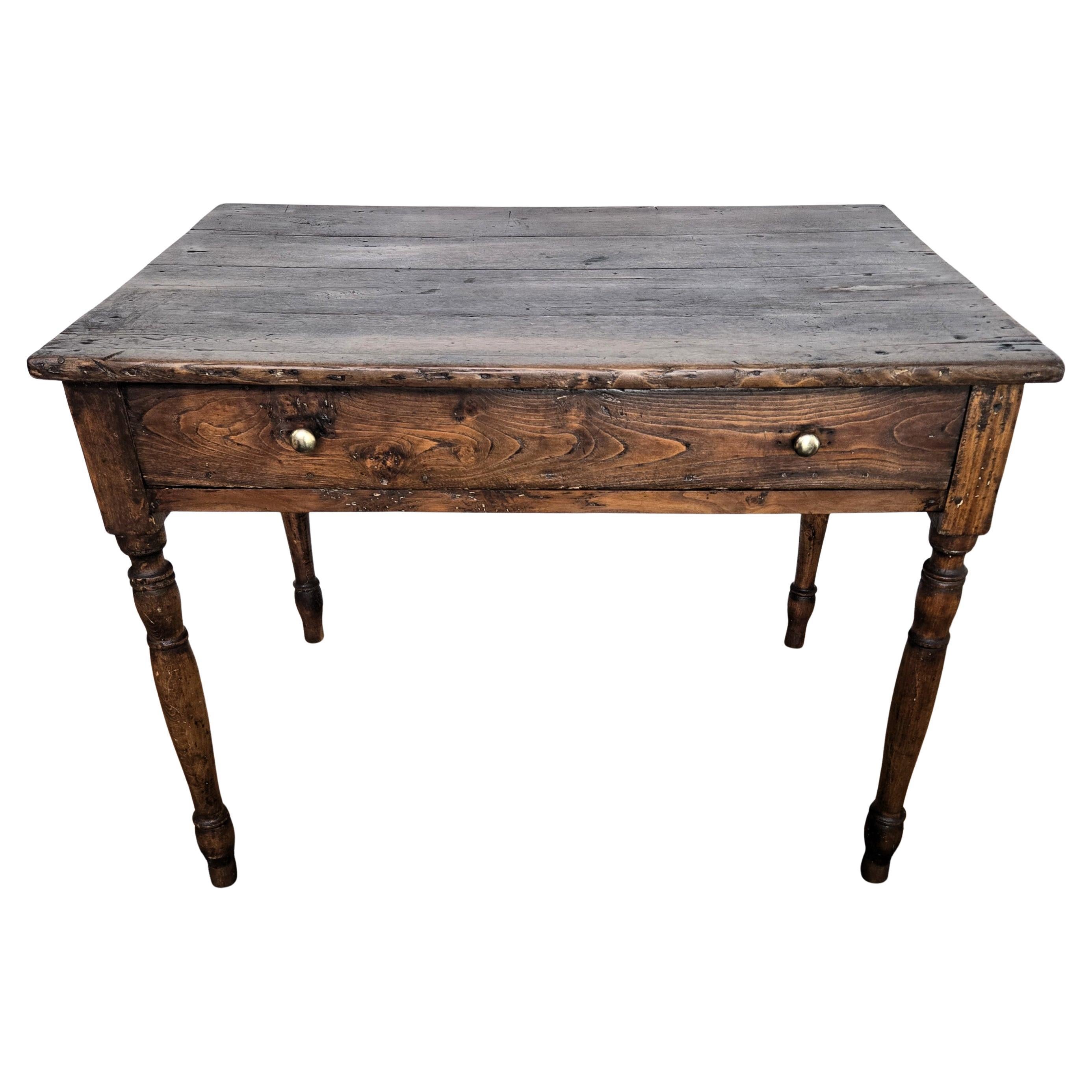 Italian Antique Solid Walnut Rustic Kitchen Table Desk Writing Table