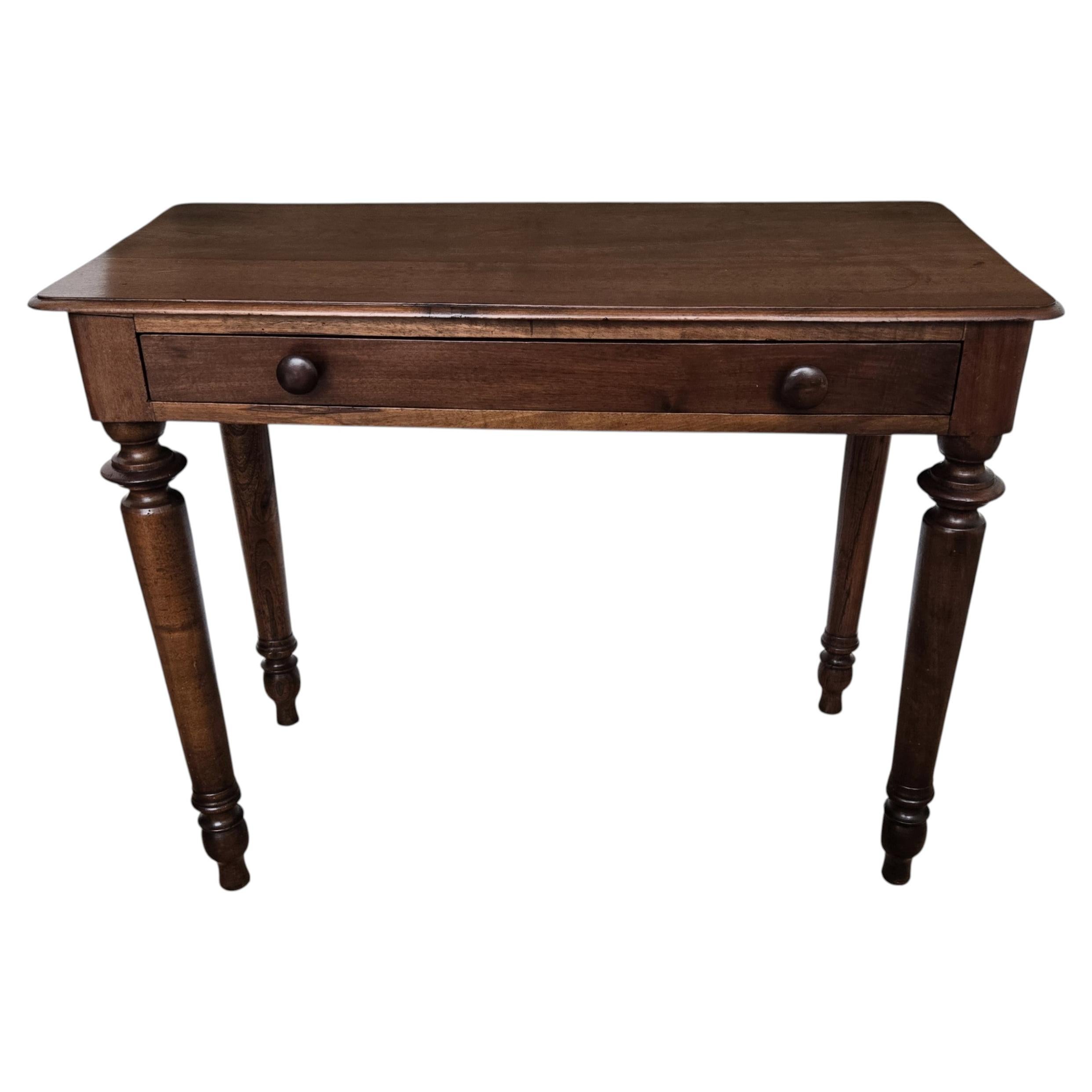 Italian Antique Solid Walnut Rustic Kitchen Table Desk Writing Table