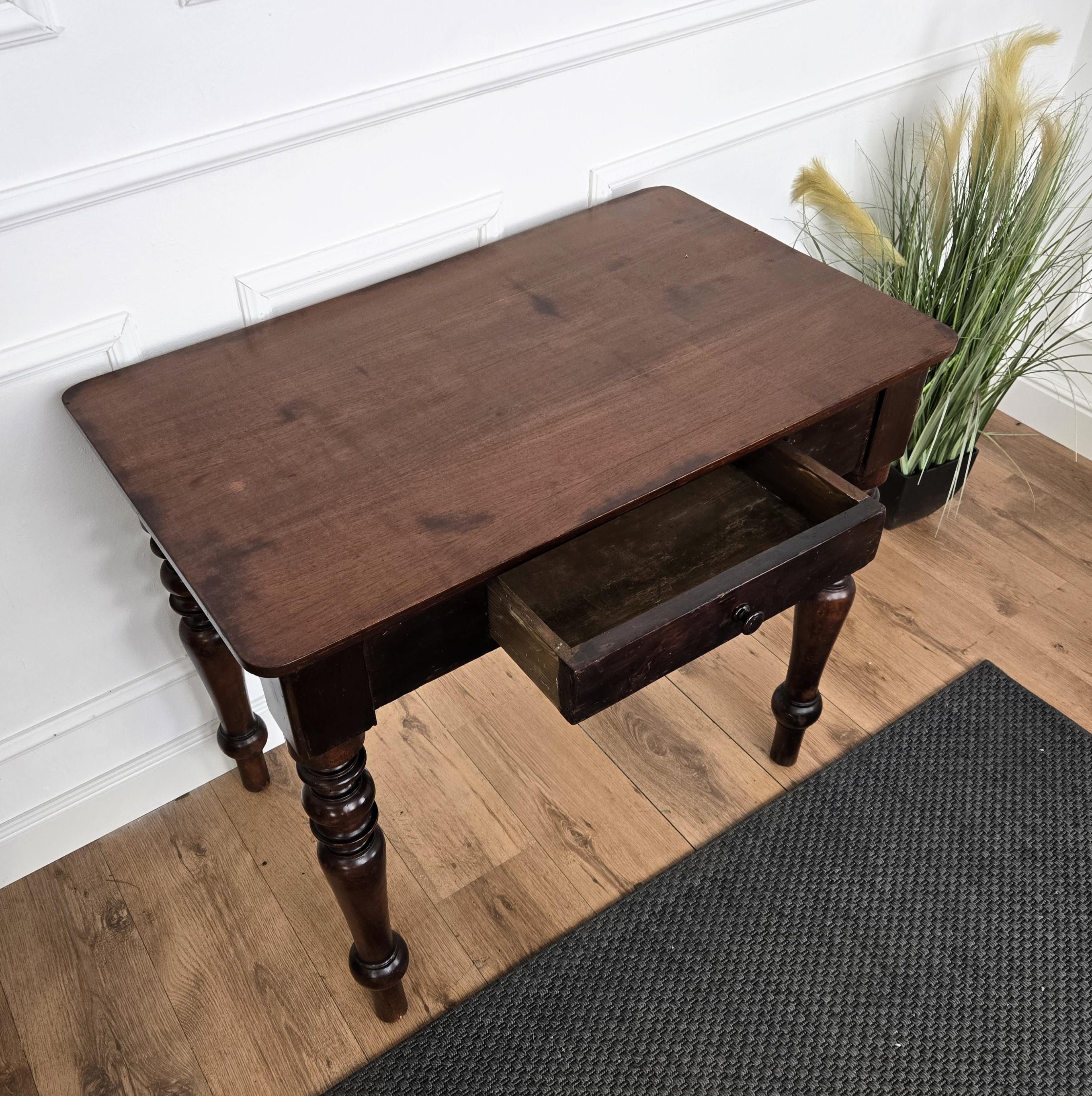 Italian Antique Solid Walnut Rustic Table Desk Writing Table For Sale 5