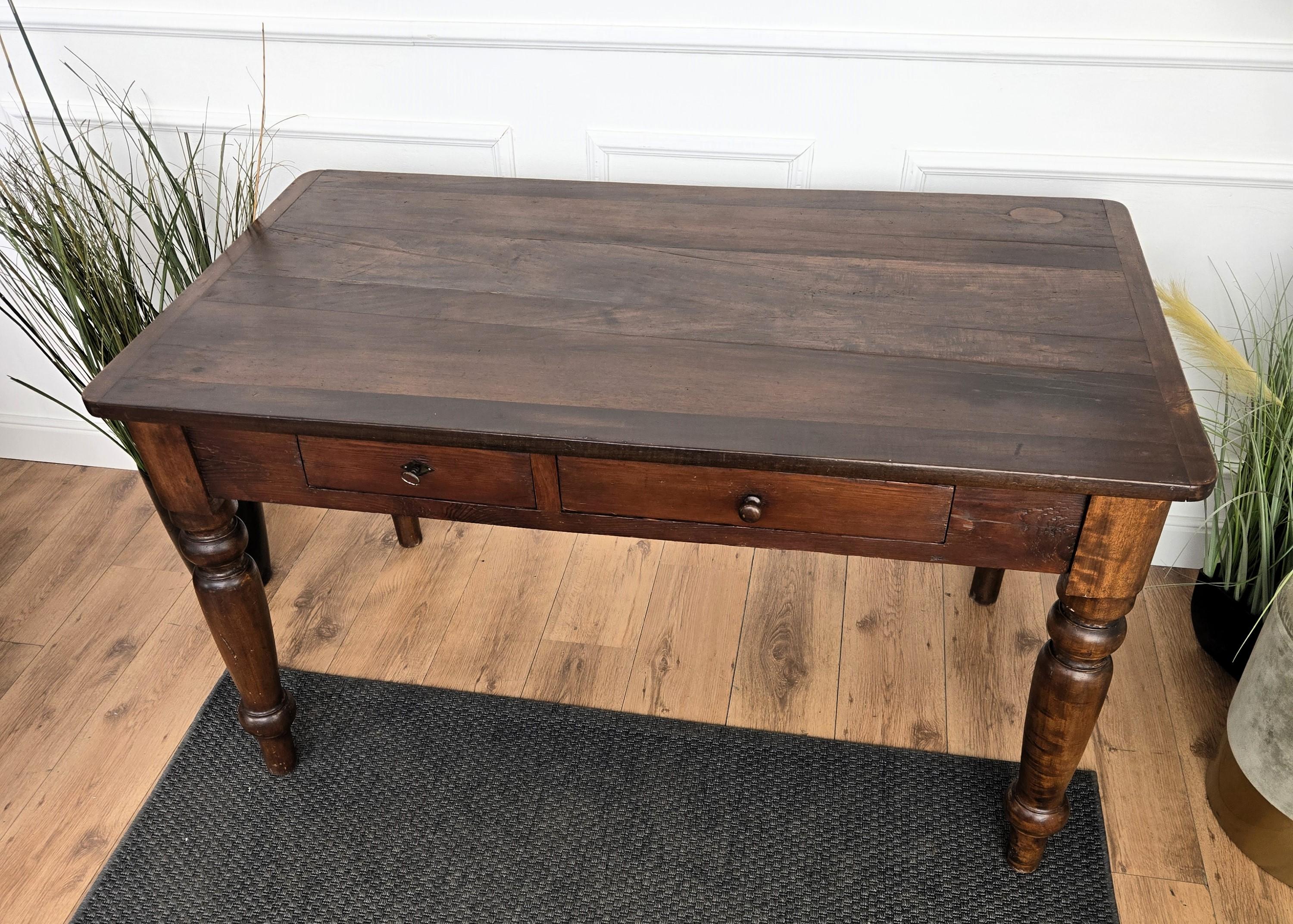Italian Antique Solid Walnut Rustic Table Desk Writing Table 5