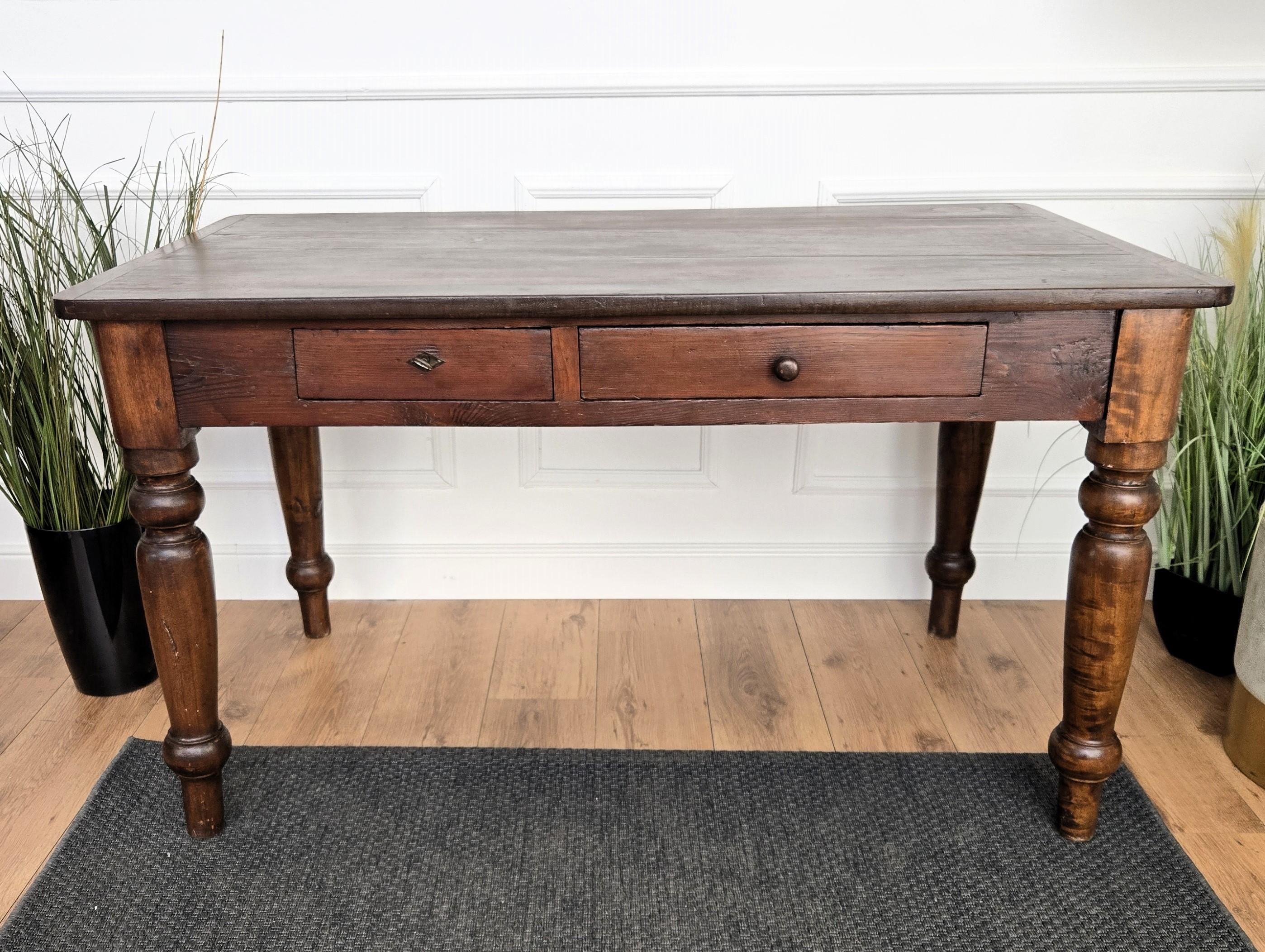 Italian Antique Solid Walnut Rustic Table Desk Writing Table 6