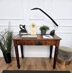 Italian Antique Solid Walnut Rustic Table Desk Writing Table