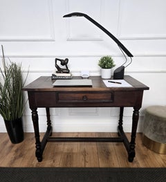 Italian Antique Solid Walnut Rustic Table Desk Writing Table