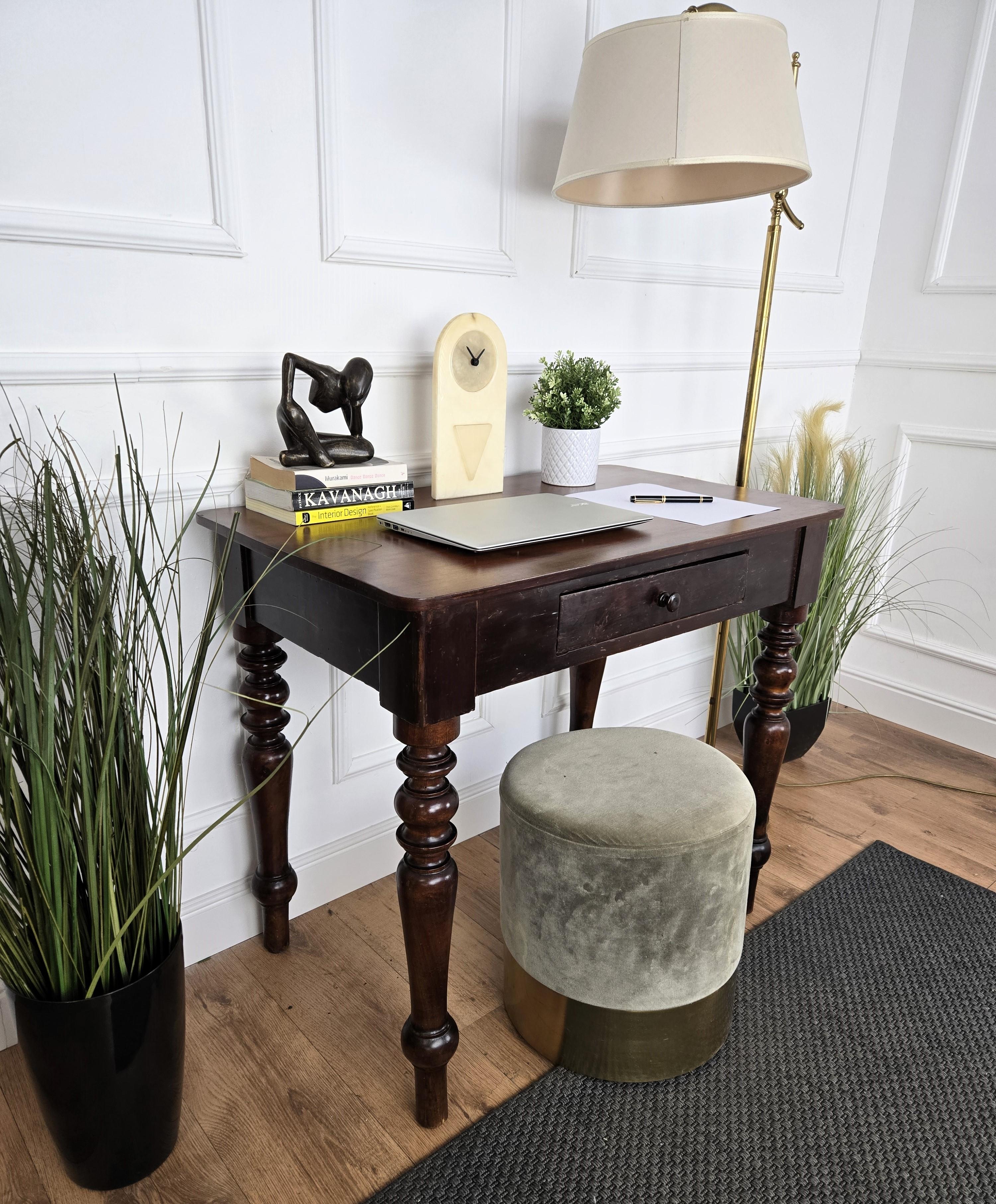 20th Century Italian Antique Solid Walnut Rustic Table Desk Writing Table For Sale