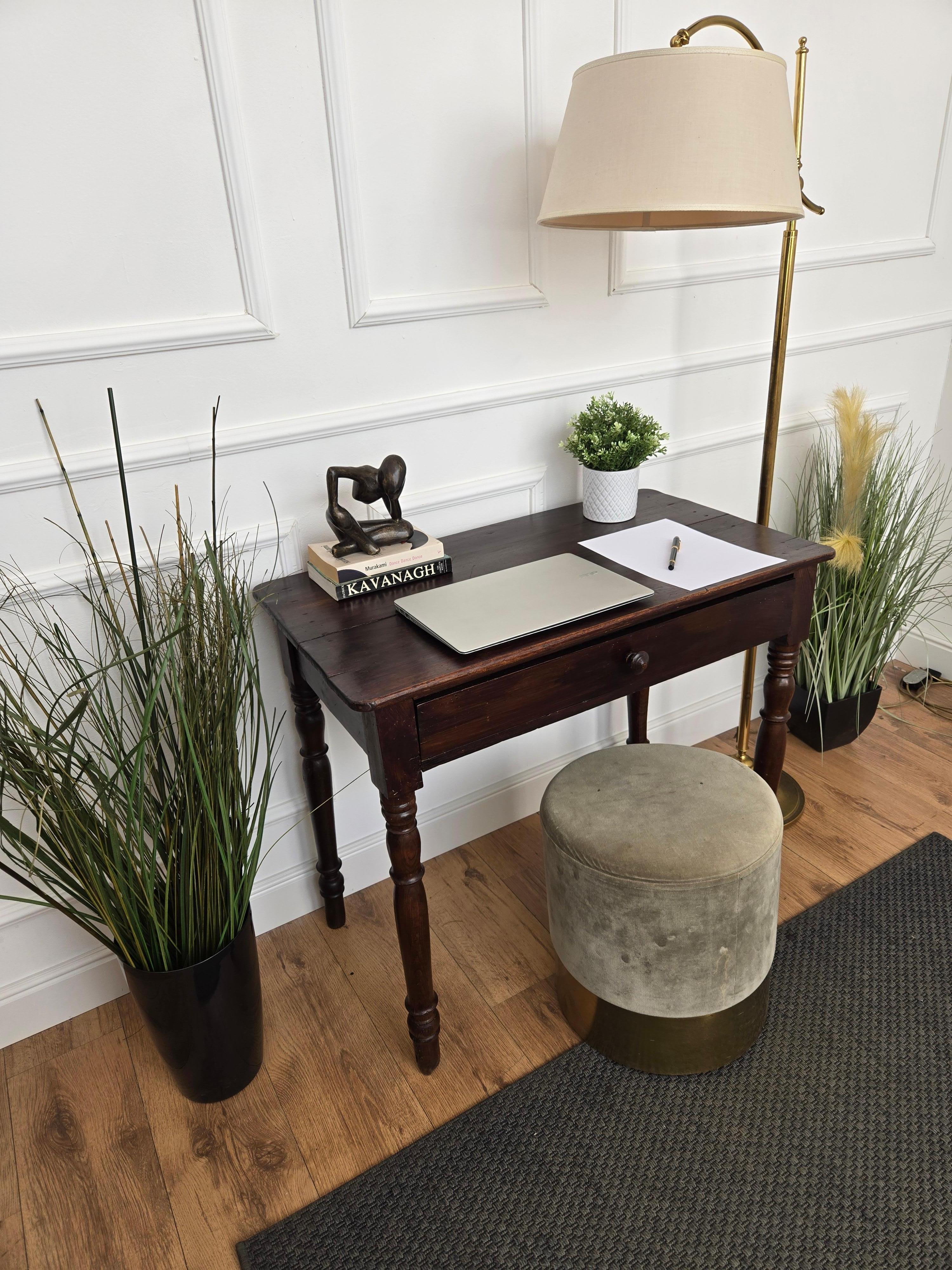 20th Century Italian Antique Solid Walnut Rustic Table Desk Writing Table For Sale