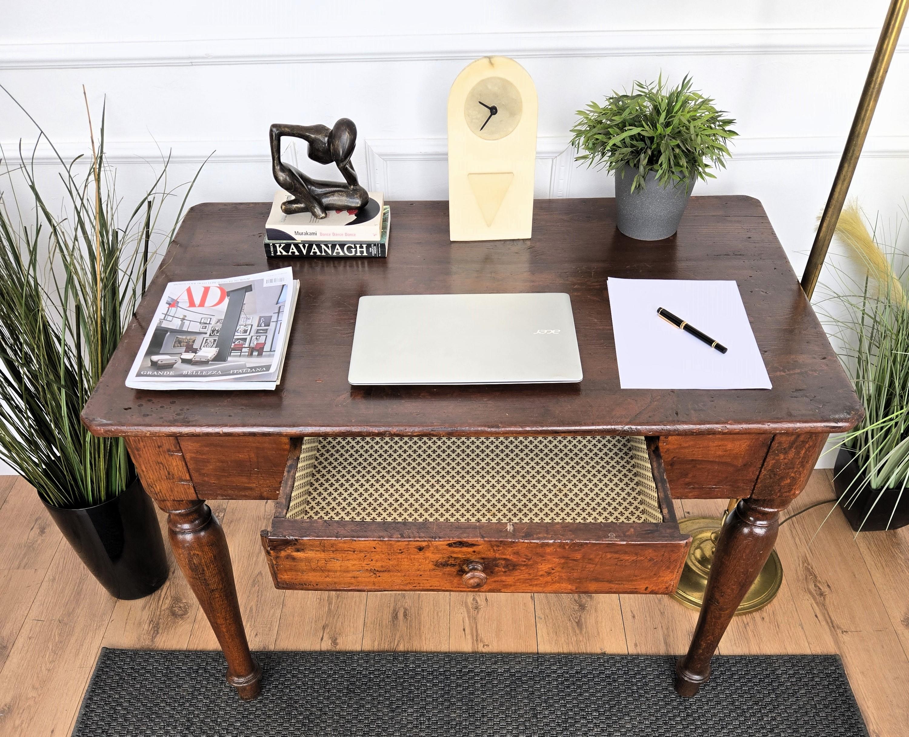 Wood Italian Antique Solid Walnut Rustic Table Desk Writing Table