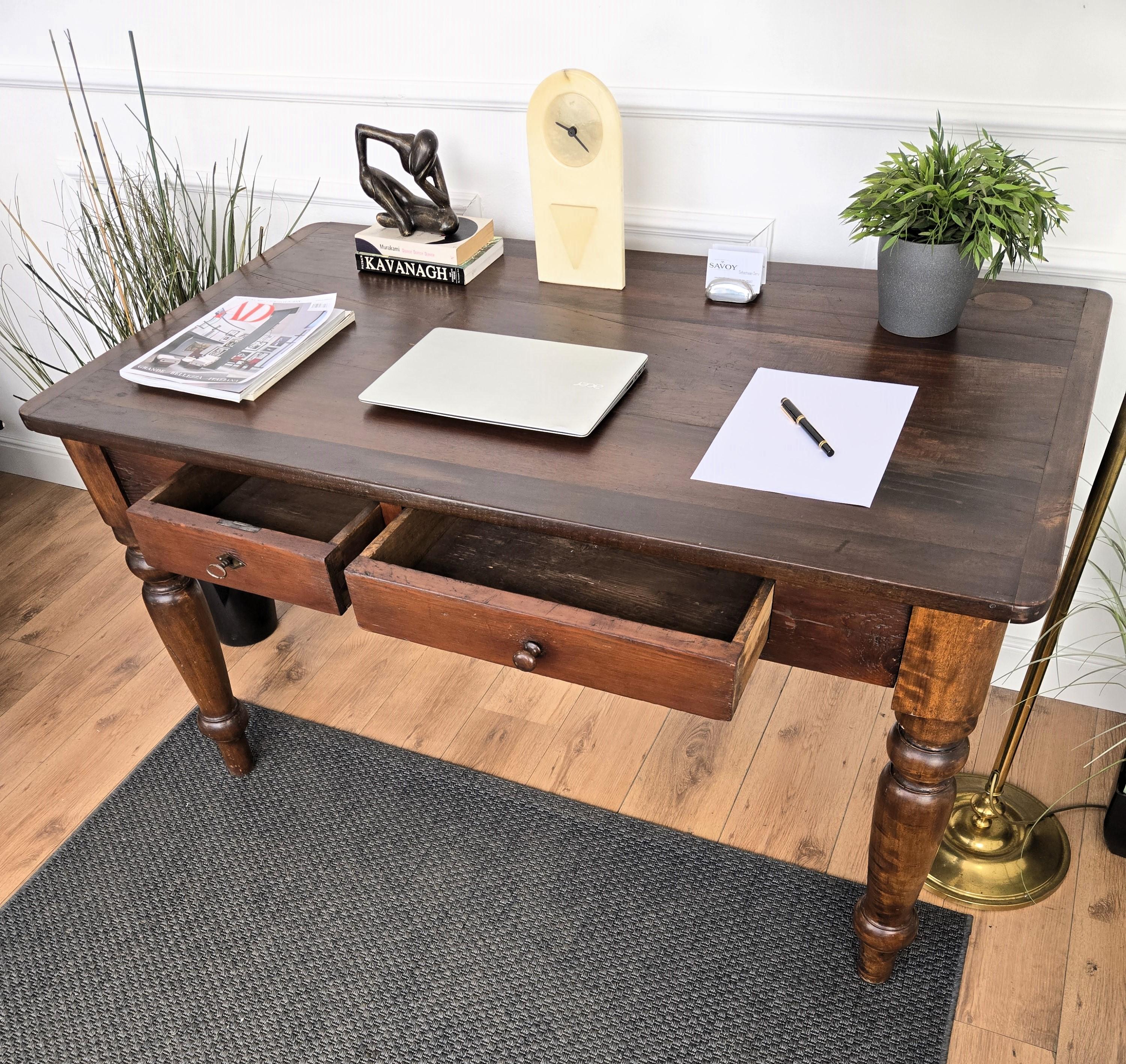 Wood Italian Antique Solid Walnut Rustic Table Desk Writing Table
