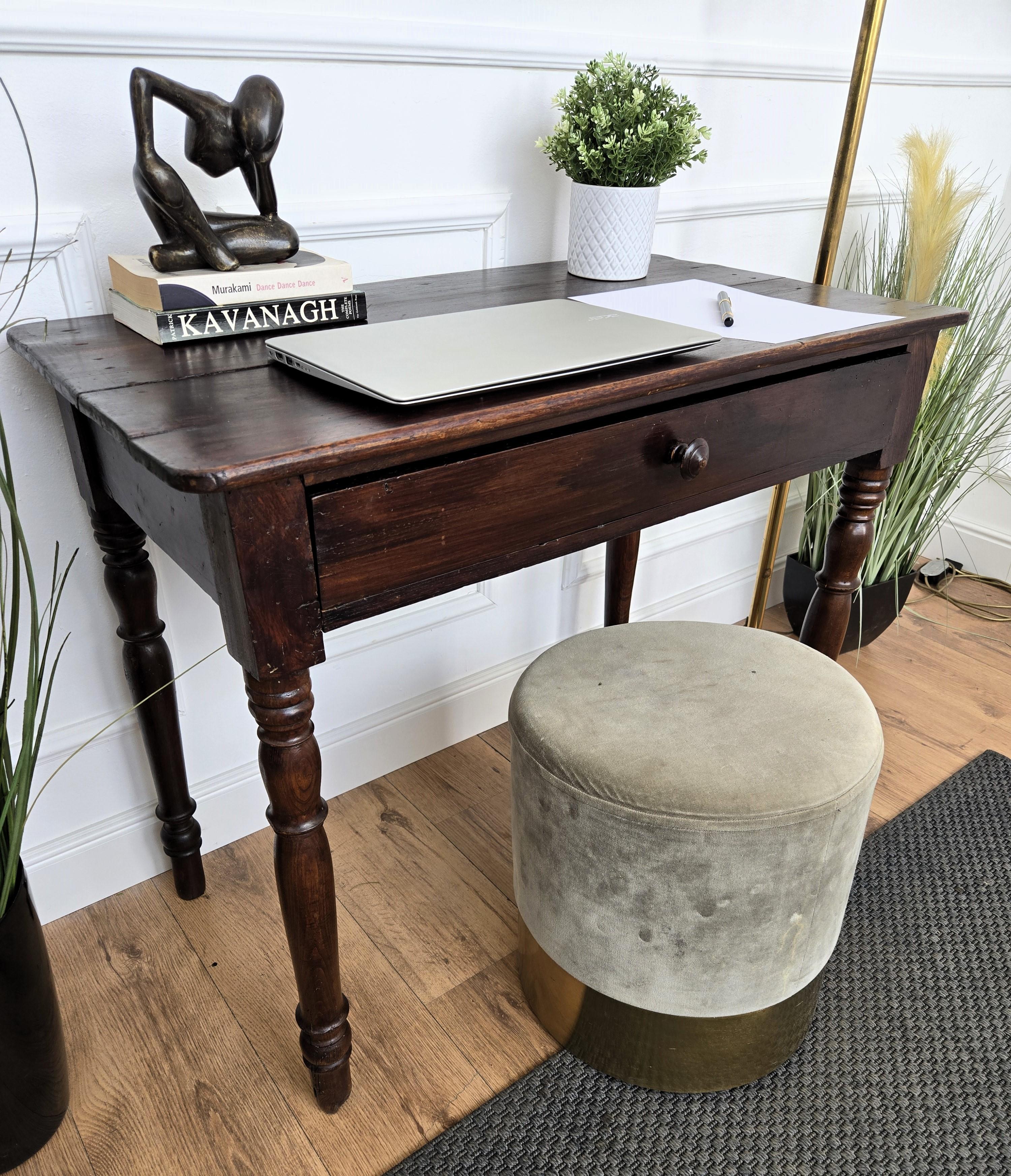 Wood Italian Antique Solid Walnut Rustic Table Desk Writing Table For Sale