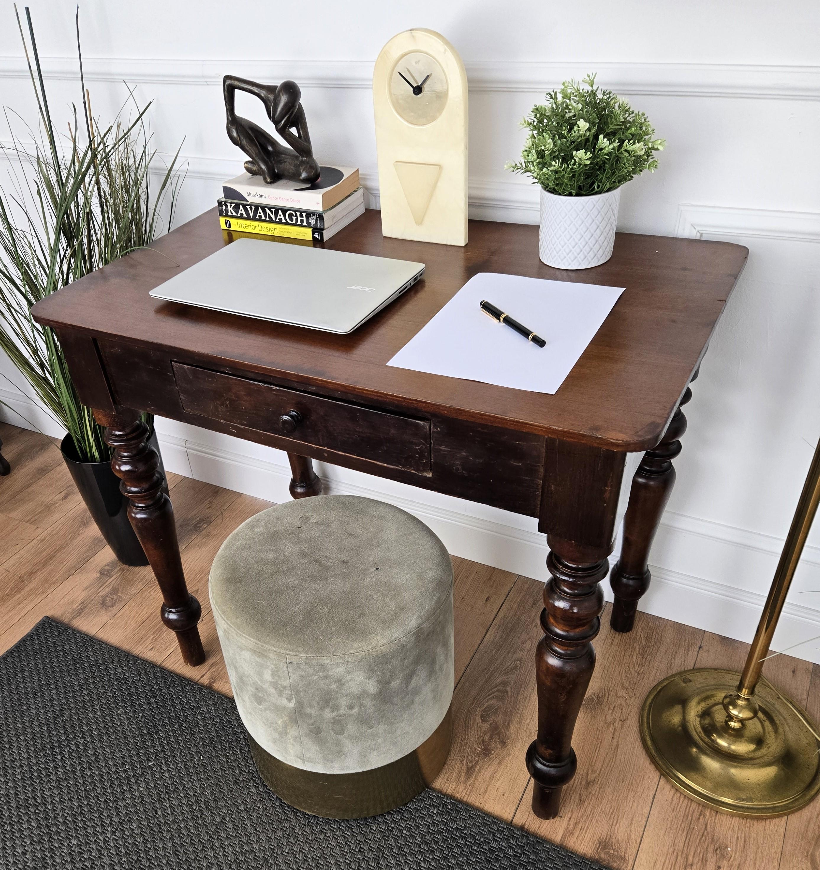 Italian Antique Solid Walnut Rustic Table Desk Writing Table For Sale 1