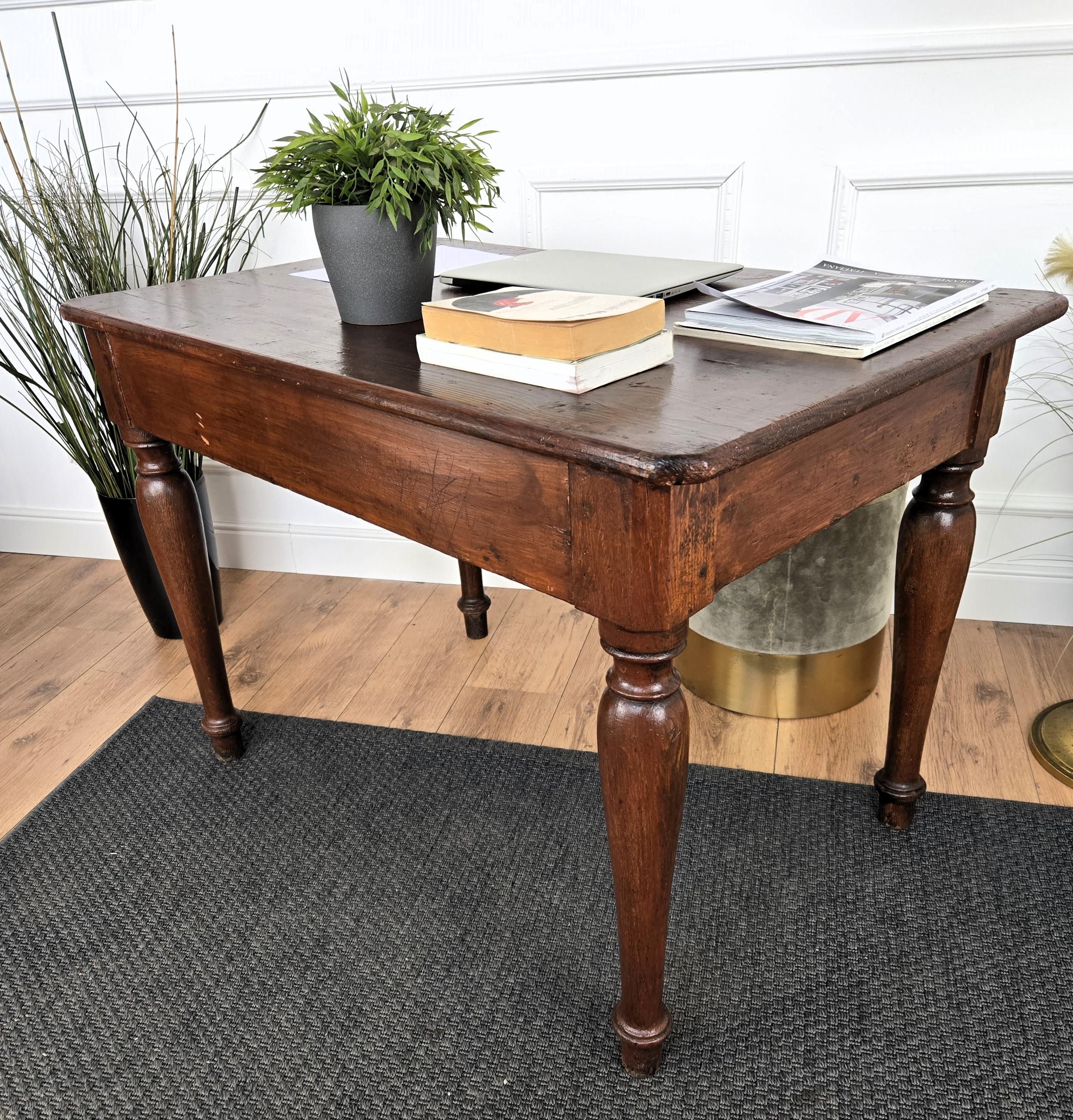 Italian Antique Solid Walnut Rustic Table Desk Writing Table 1
