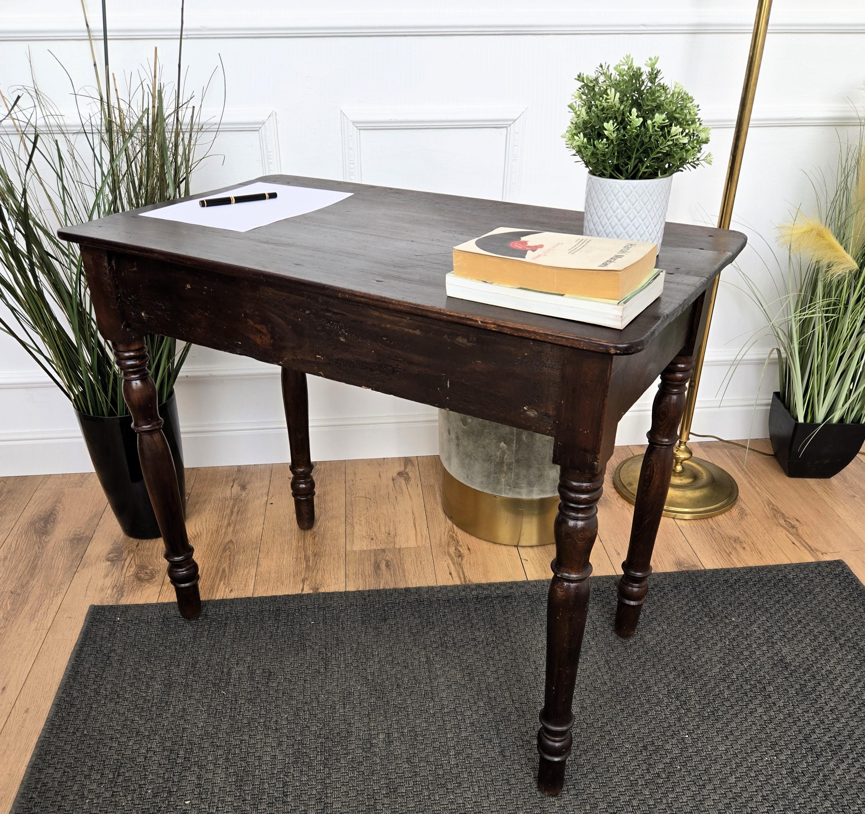 Italian Antique Solid Walnut Rustic Table Desk Writing Table For Sale 1